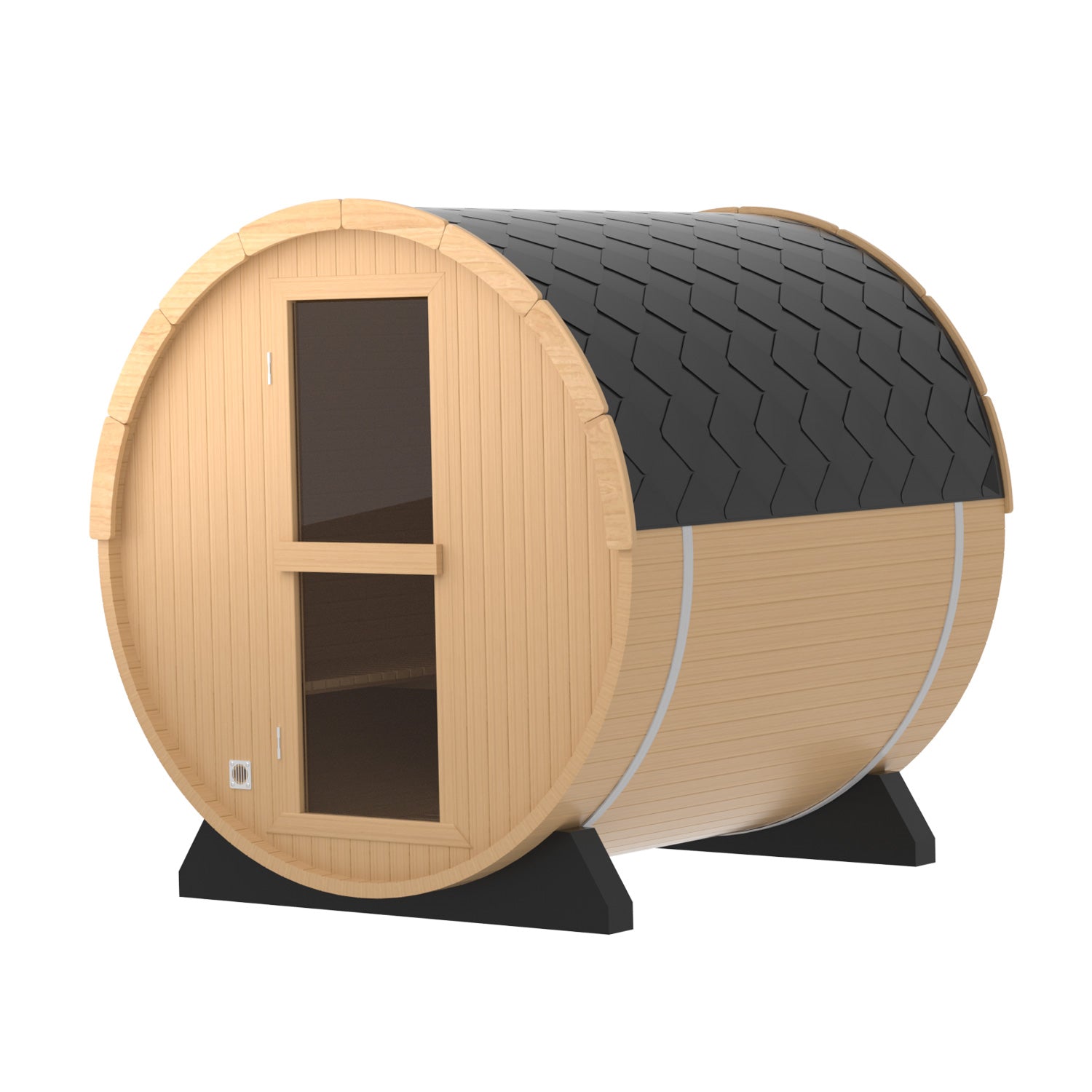 4 Person Outdoor Barrel Sauna, Canadian Hemlock Traditional Steam Barrel Sauna Kit with Outdoor Waterproof Tile, Lava Rocks and More HELIUS