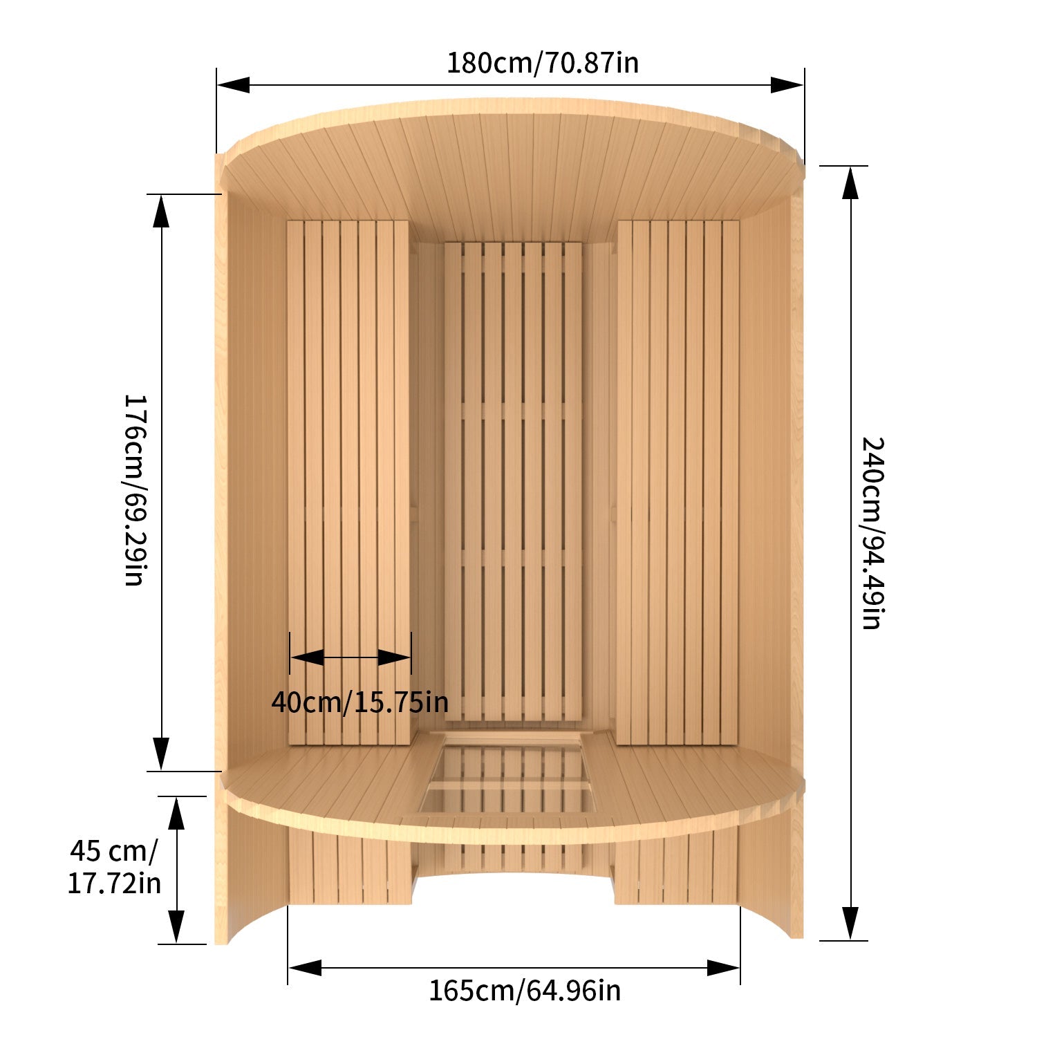 6 Person Outdoor Barrel Sauna with Front Porch, Canadian Hemlock Traditional Steam Barrel Sauna Kit with Outdoor Waterproof Tile, Lava Rocks and More HELIUS