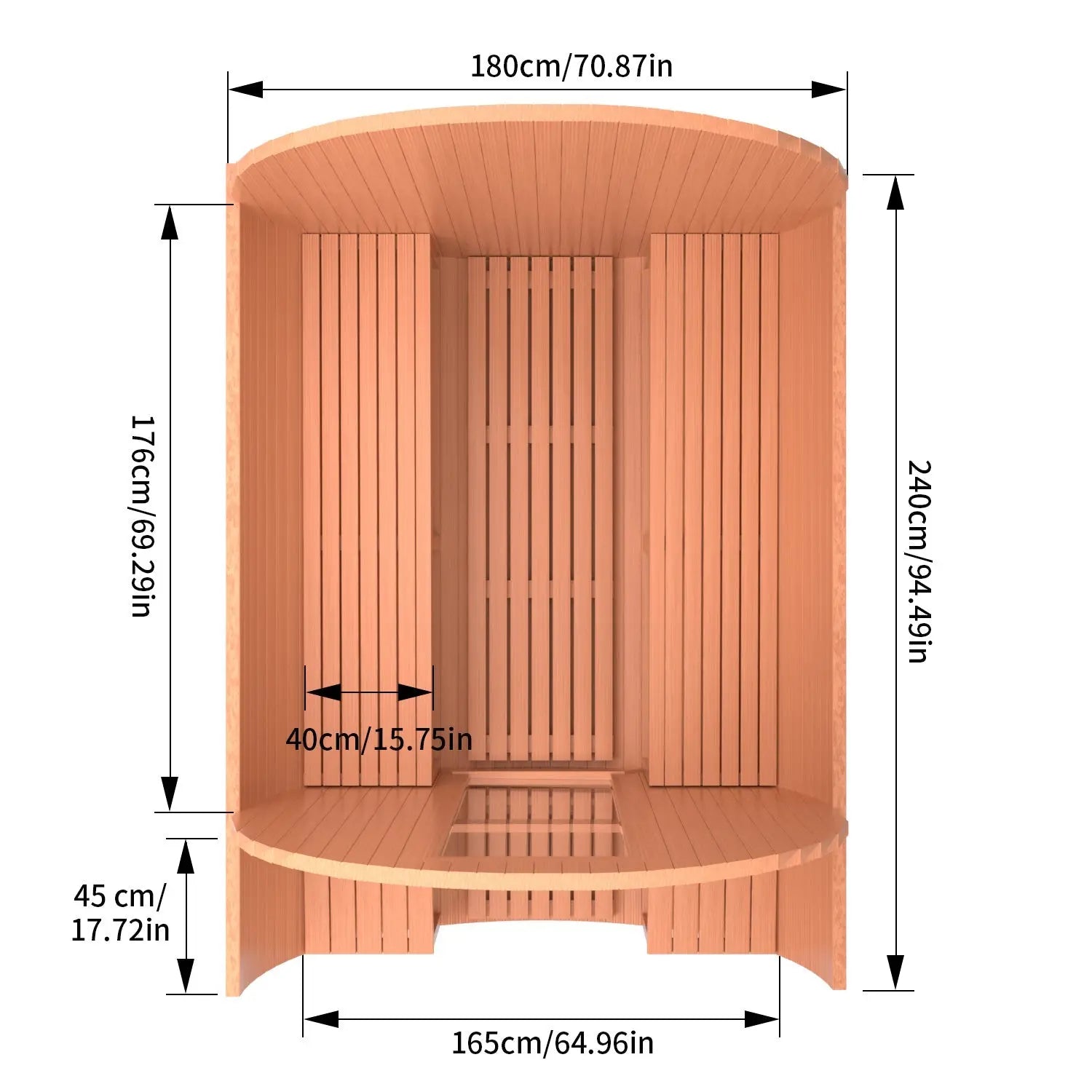 6 Person Outdoor Barrel Sauna with Front Porch, Patchwork Red Cedar Traditional Steam Barrel Sauna Kit with Outdoor Waterproof Tile and More HELIUS