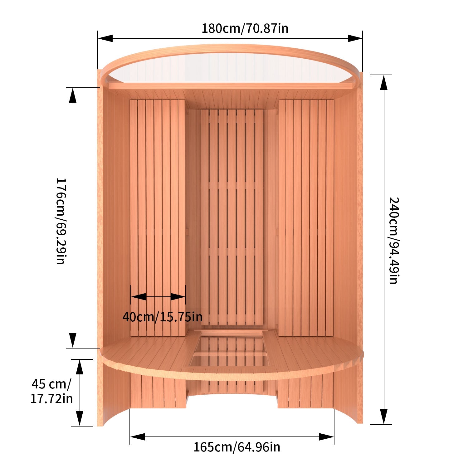 6 Person Outdoor Barrel Sauna with Front Porch, Patchwork Red Cedar Traditional Steam Barrel Sauna Kit with Half-viewing Window HELIUS