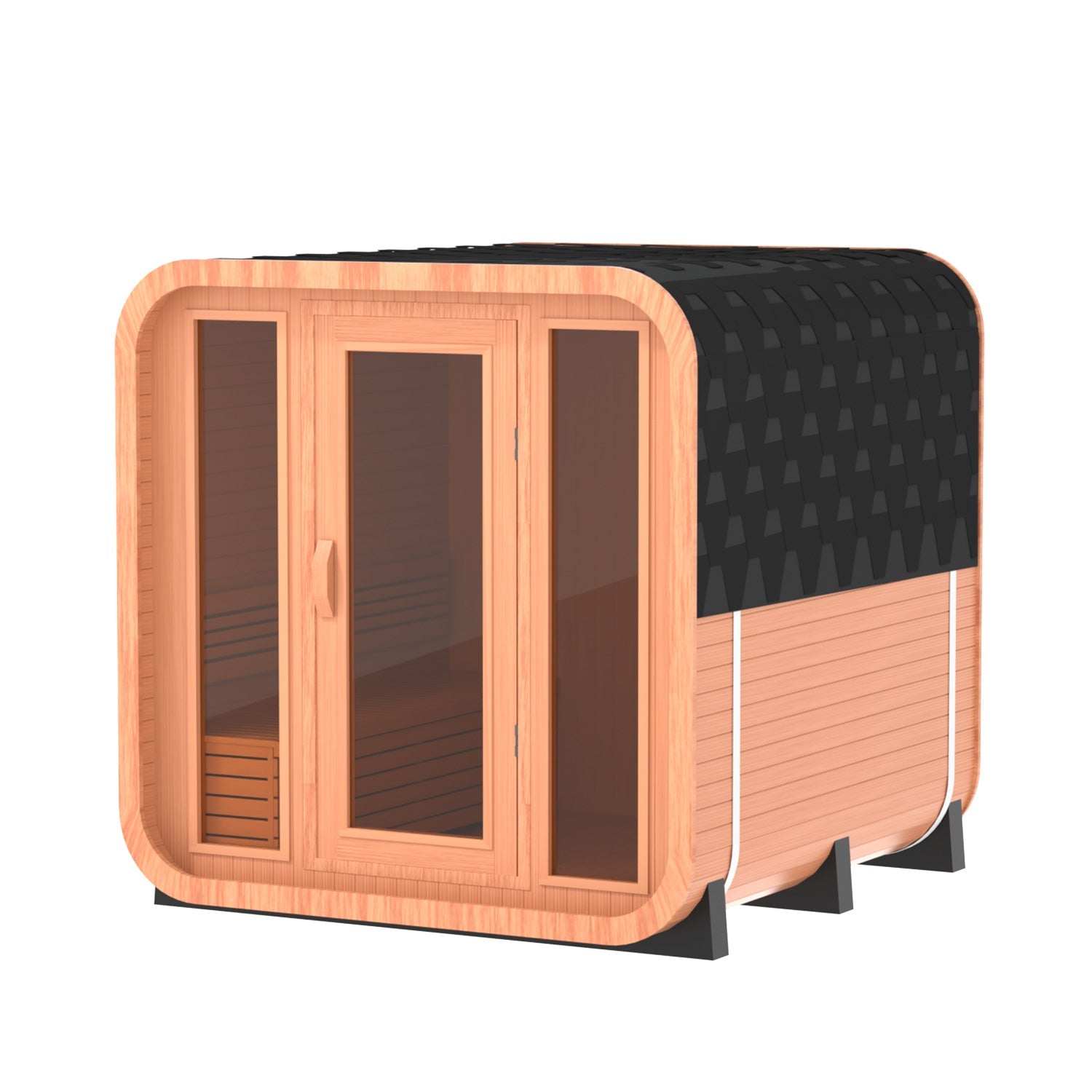 Outdoor Square Sauna, Patchwork Red Cedar Traditional Steam Sauna Kit with Outdoor Waterproof Tile and More HELIUS