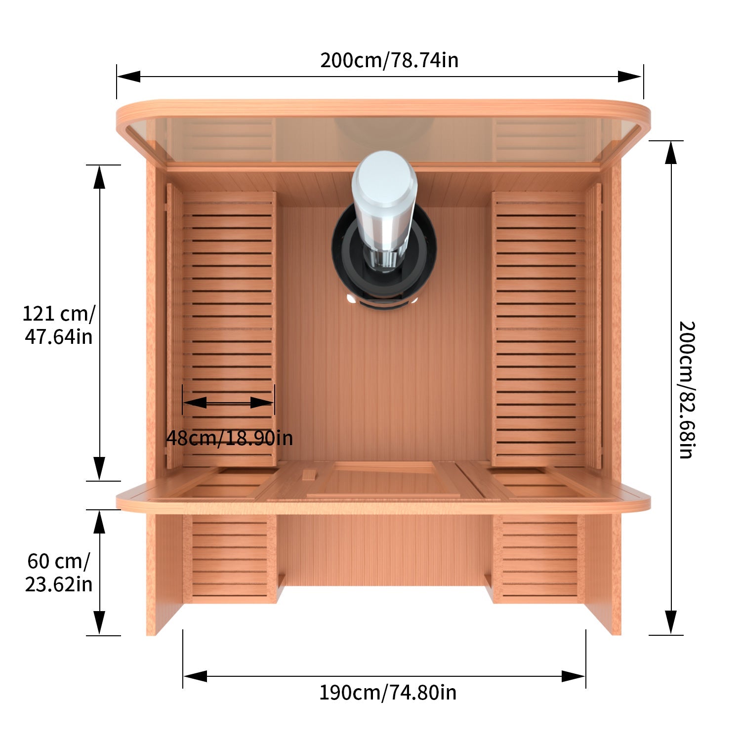 6-Person Patchwork Red Cedar Sauna With Wood-Burning Stove, Porches And Half-Viewing Window HELIUS
