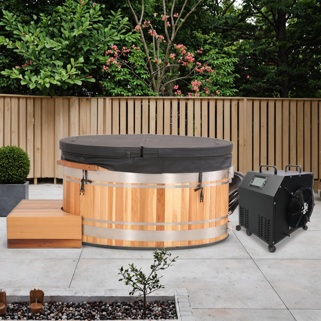 Premium Red Cedar Oval Ice Bath Tub – Cold Plunge Spa Barrel for Athletes Recovery & Therapeutic Home Use, Natural Wooden Therapy Tub