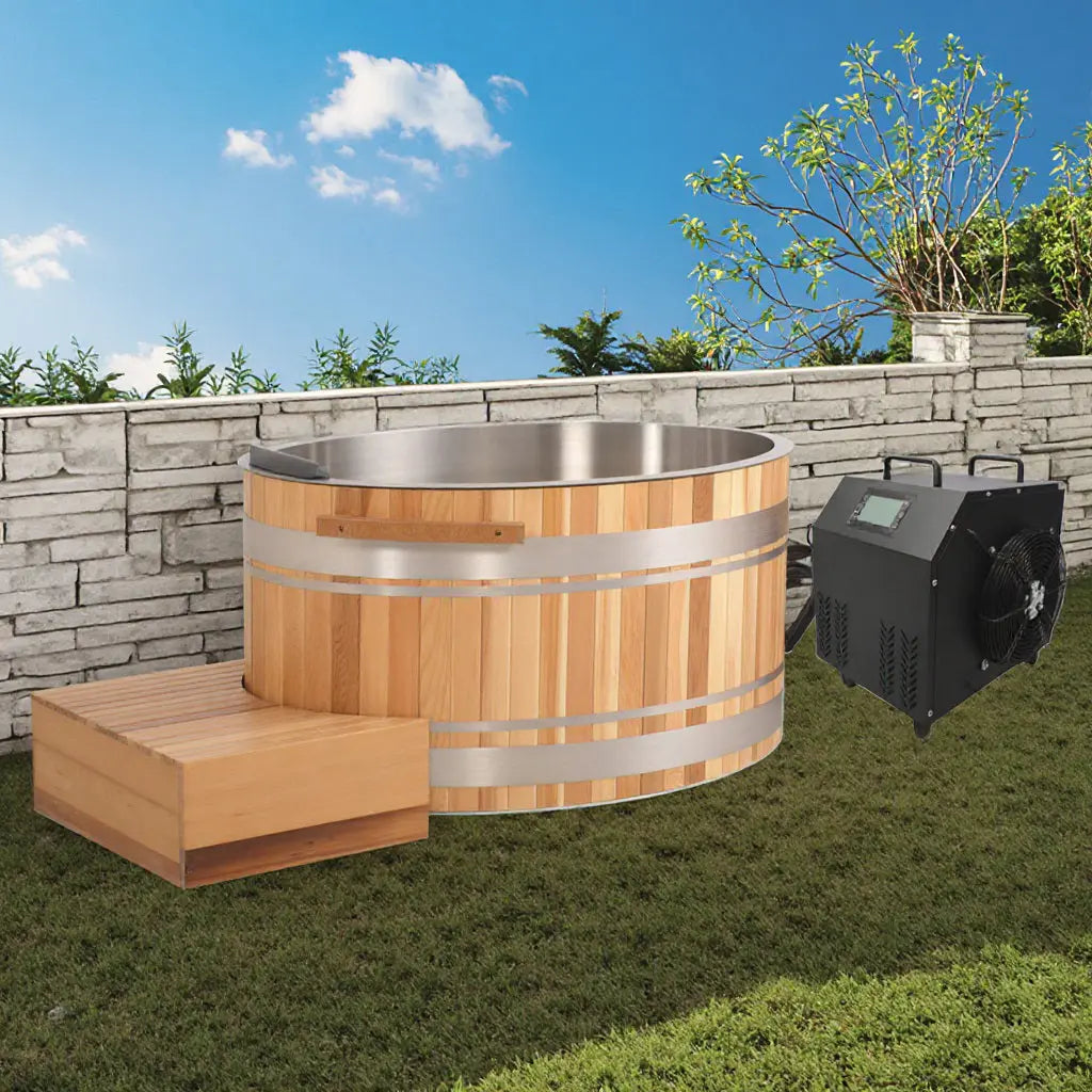 Premium Red Cedar Oval Ice Bath Tub – Cold Plunge Spa Barrel for Athletes Recovery & Therapeutic Home Use, Natural Wooden Therapy Tub HELIUS