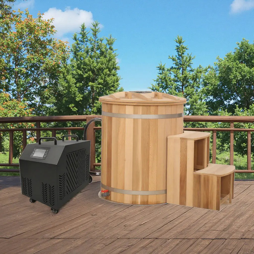 Round Red Cedar Cold Plunge Tub, Cold Plunge Barrel for Human Cryotherapy, Spa & Muscle Recovery – Natural Wood Wellness Design HELIUS