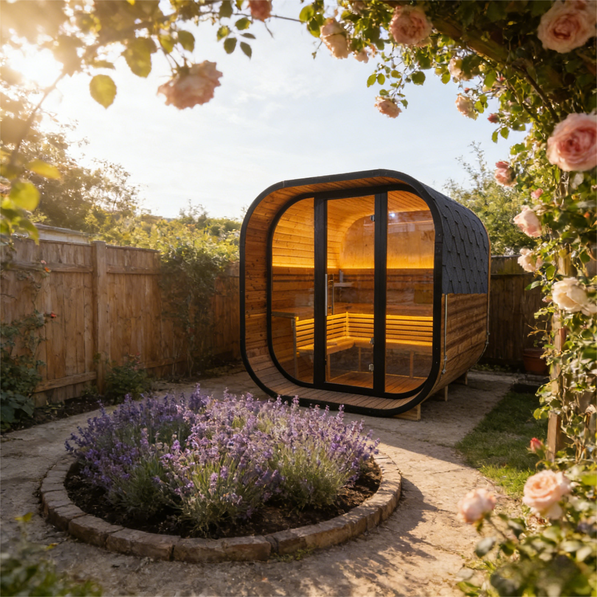 New 4-6 person Black Square Premium Thermo Spruce Wood Outdoor Sauna-FFF