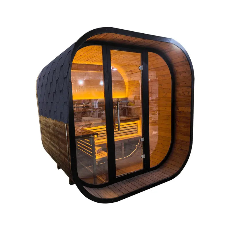 New 4-6 person Black Square Premium Thermo Spruce Wood Outdoor Sauna-FFF HELIUS