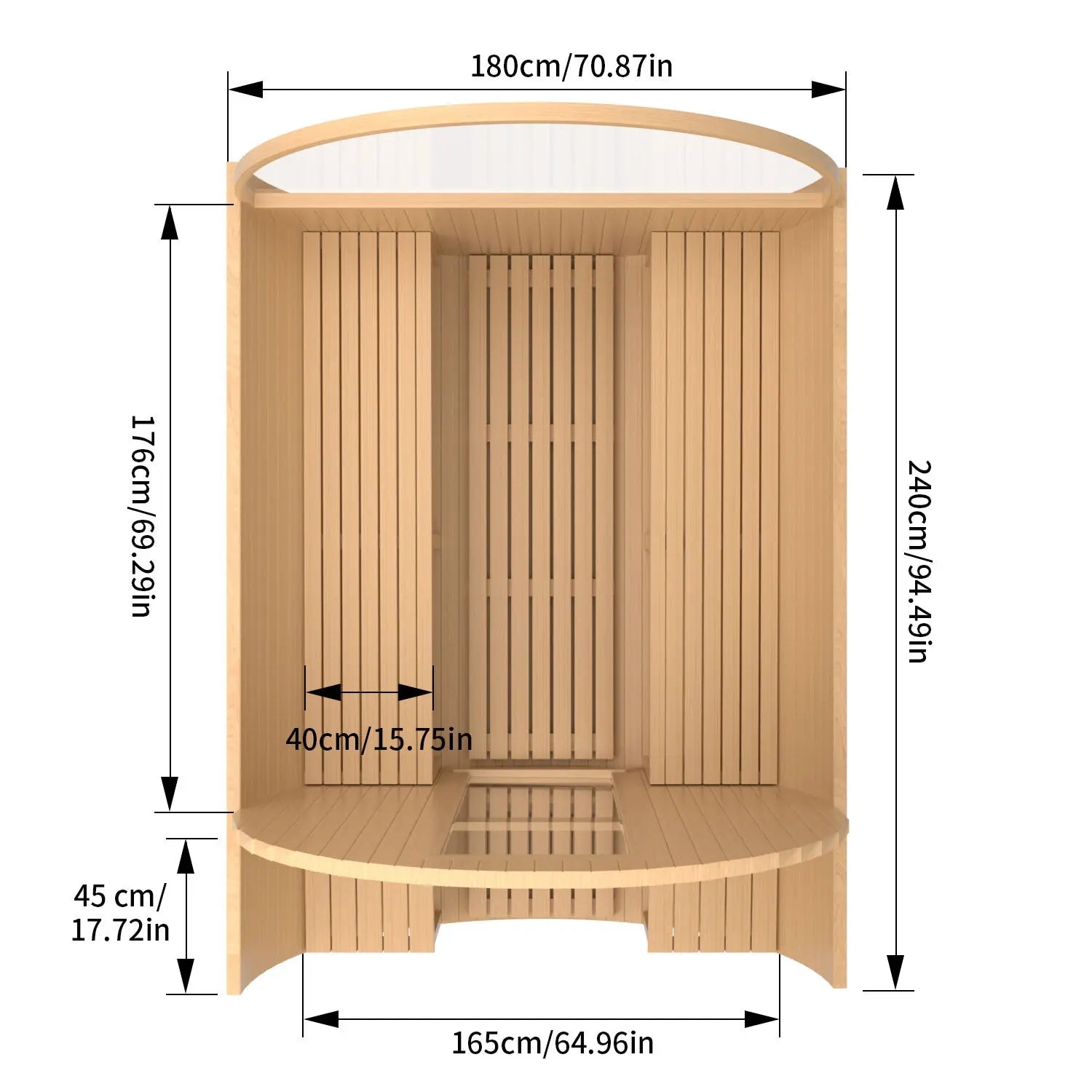 6 Person Outdoor Barrel Sauna with Front Porch, Hemlock Traditional Steam Barrel Sauna Kit with Half-viewing Window HELIUS
