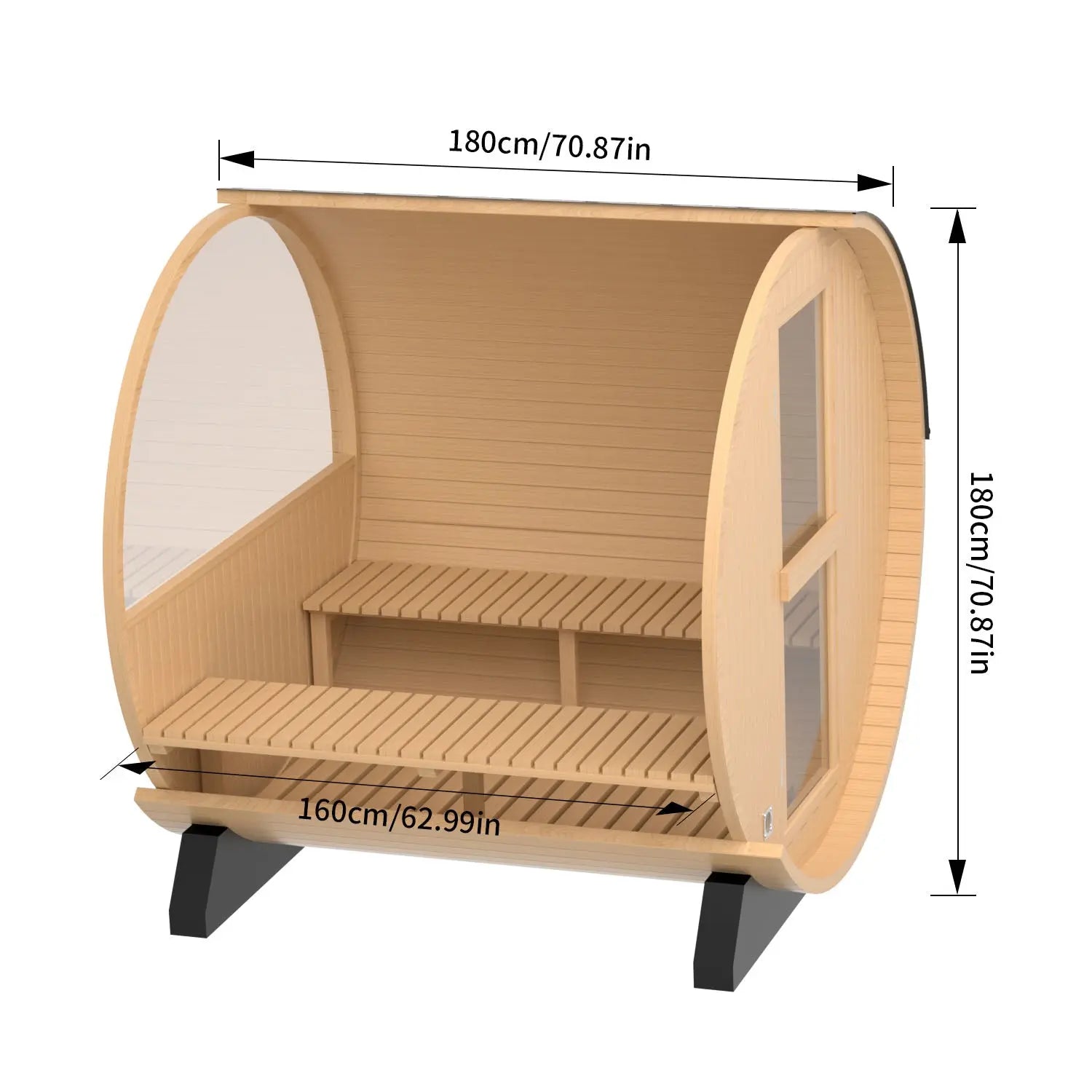 4 Person Outdoor Barrel Sauna, Hemlock Traditional Steam Barrel Sauna Kit with Half-viewing Window HELIUS