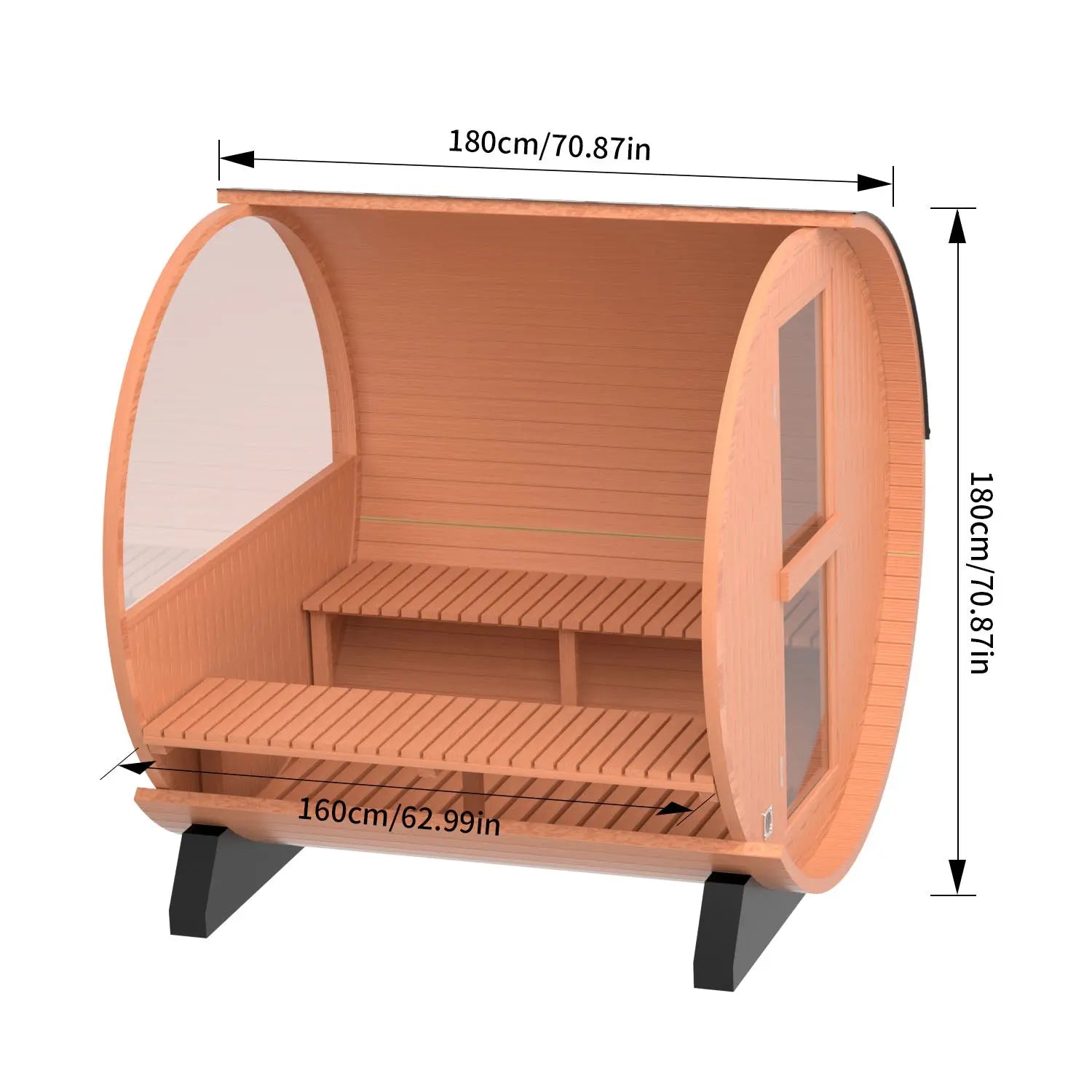 4 Person Outdoor Barrel Sauna, Patchwork Red Cedar Traditional Steam Barrel Sauna Kit with Half-viewing Window HELIUS