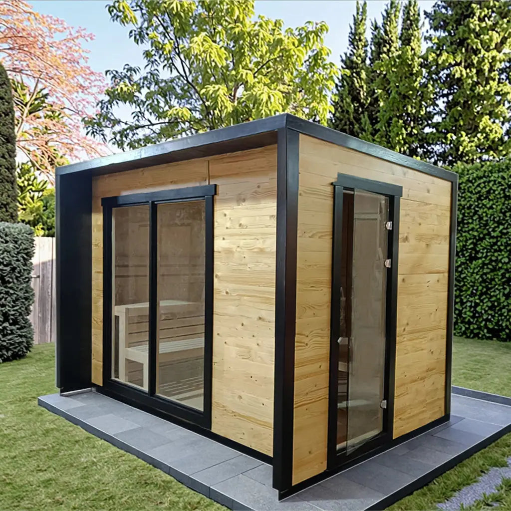 【New product pre-sale】6-person Square Luxury Outdoor Sauna with Private Changing Room - XPO HELIUS
