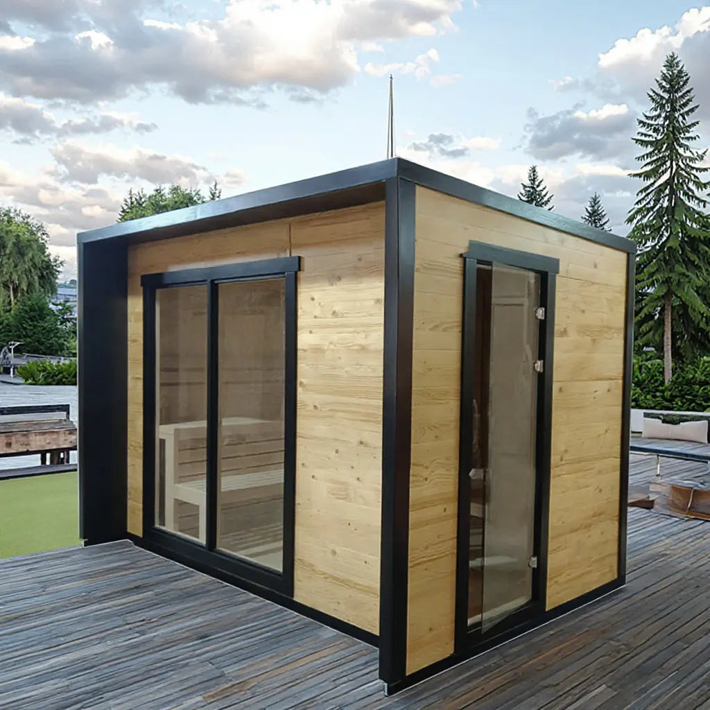 【New product pre-sale】6-person Square Luxury Outdoor Sauna with Private Changing Room - XPO HELIUS
