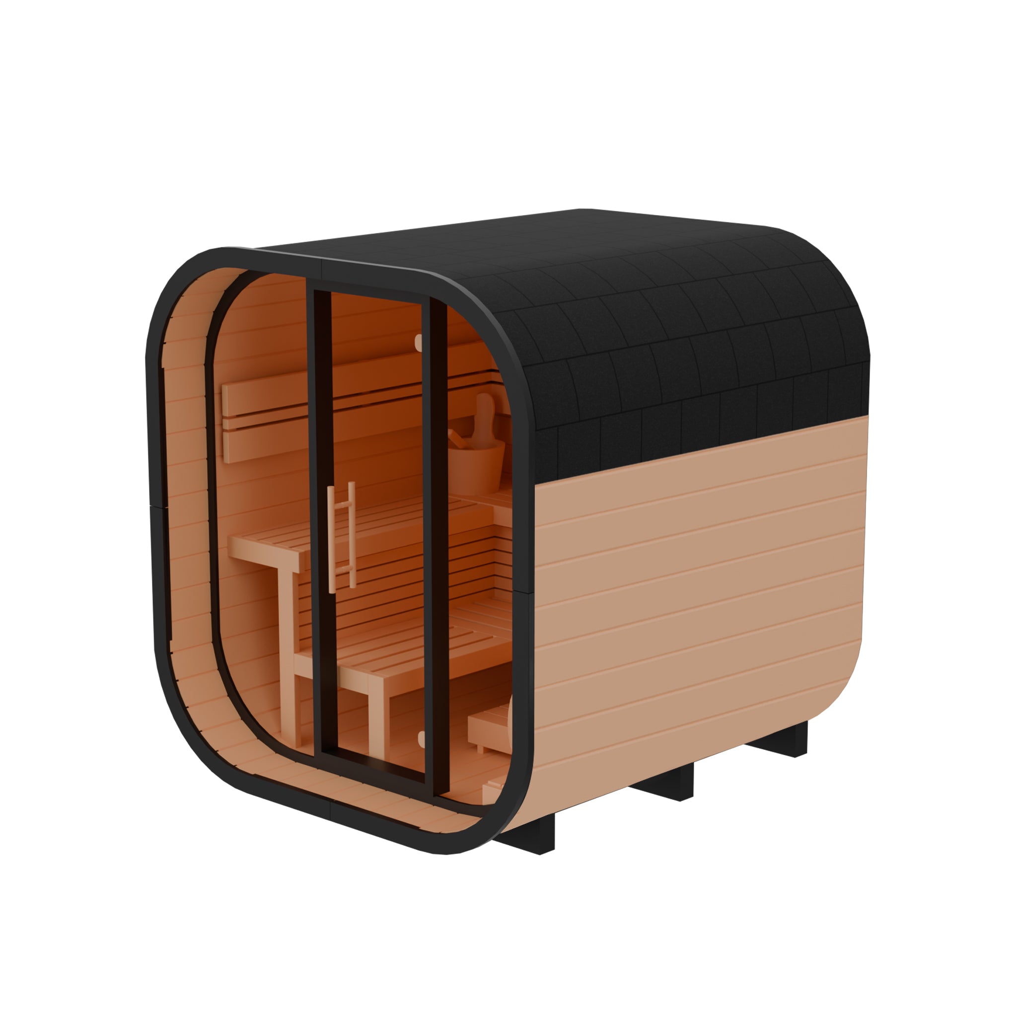 New 4-6 person Black Square Premium Thermo Spruce Wood Outdoor Sauna-FFF