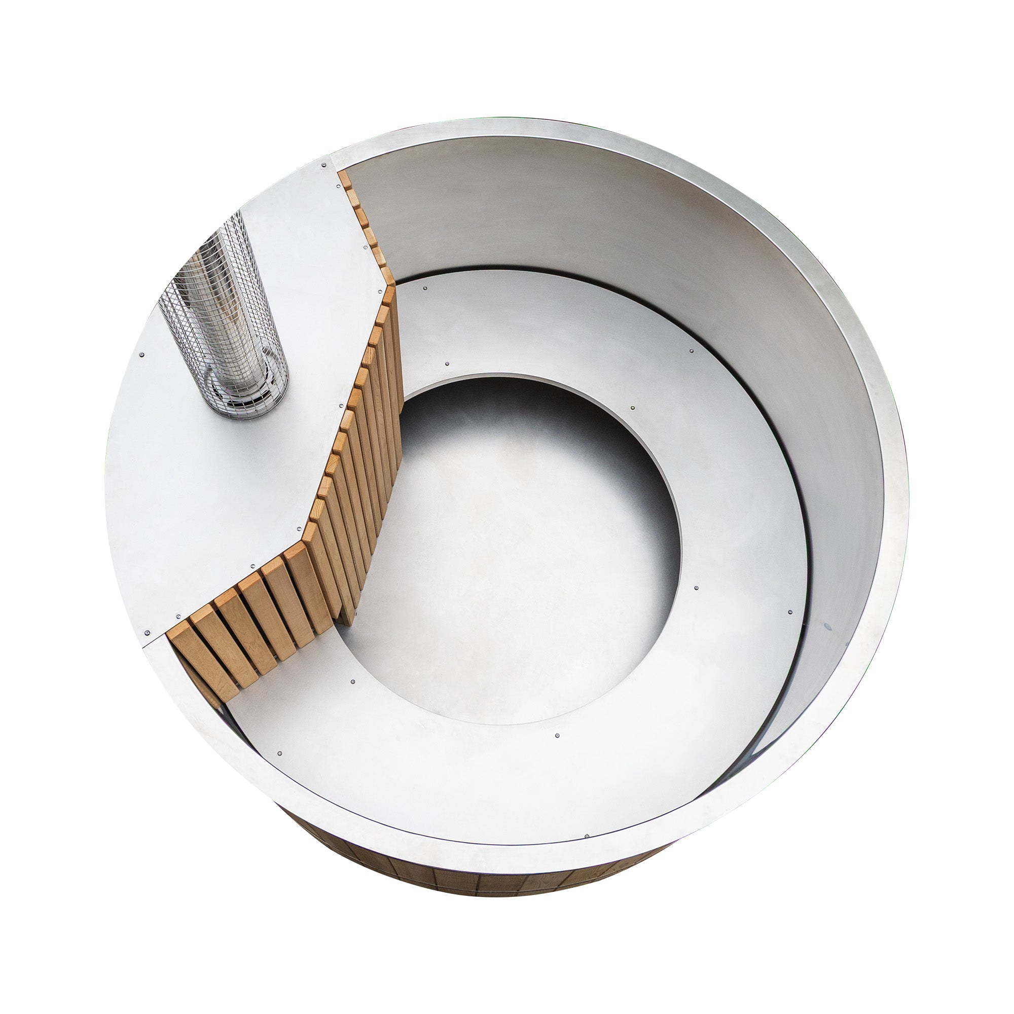 Wood - Fired Hot Tub with Stainless Steel Liner, Built - in Stove and Red Cedar Shell