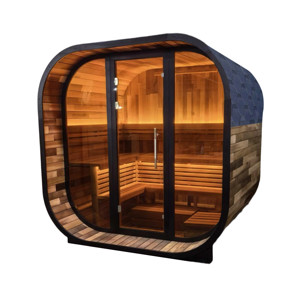 New 4-6 person Black Square Premium Patchwork Red Cedar Outdoor Sauna
