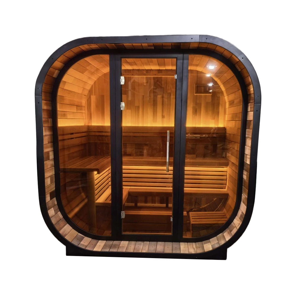New 4-6 person Black Square Premium Patchwork Red Cedar Outdoor Sauna