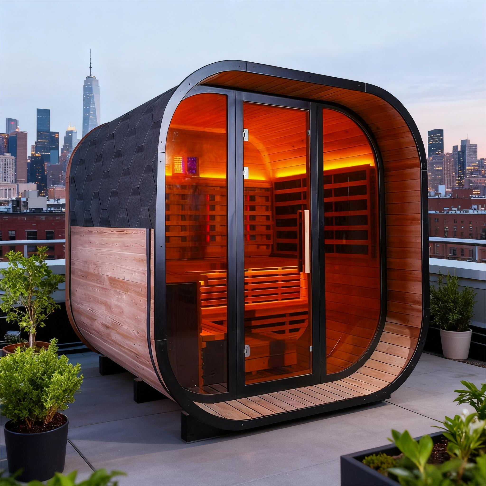 6 - Person Traditional Square Far - Infrared Sauna with Amber Glass