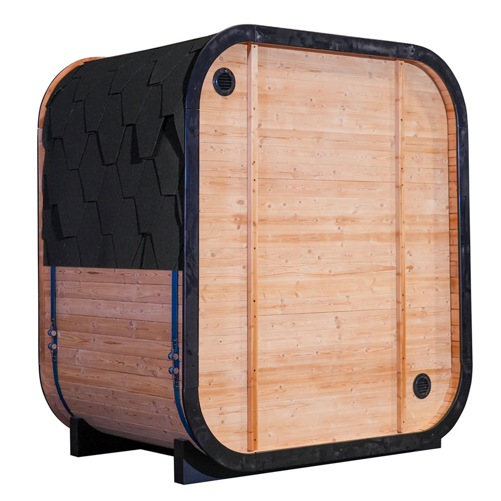 Outdoor Far Infrared Sauna for 4 Persons, Carbonized Spruce Wood Sauna Room with Dark Brown Tinted Glass, LED Chromotherapy Lights & Weather-Resistant Roof for Backyard/Patio Relaxation