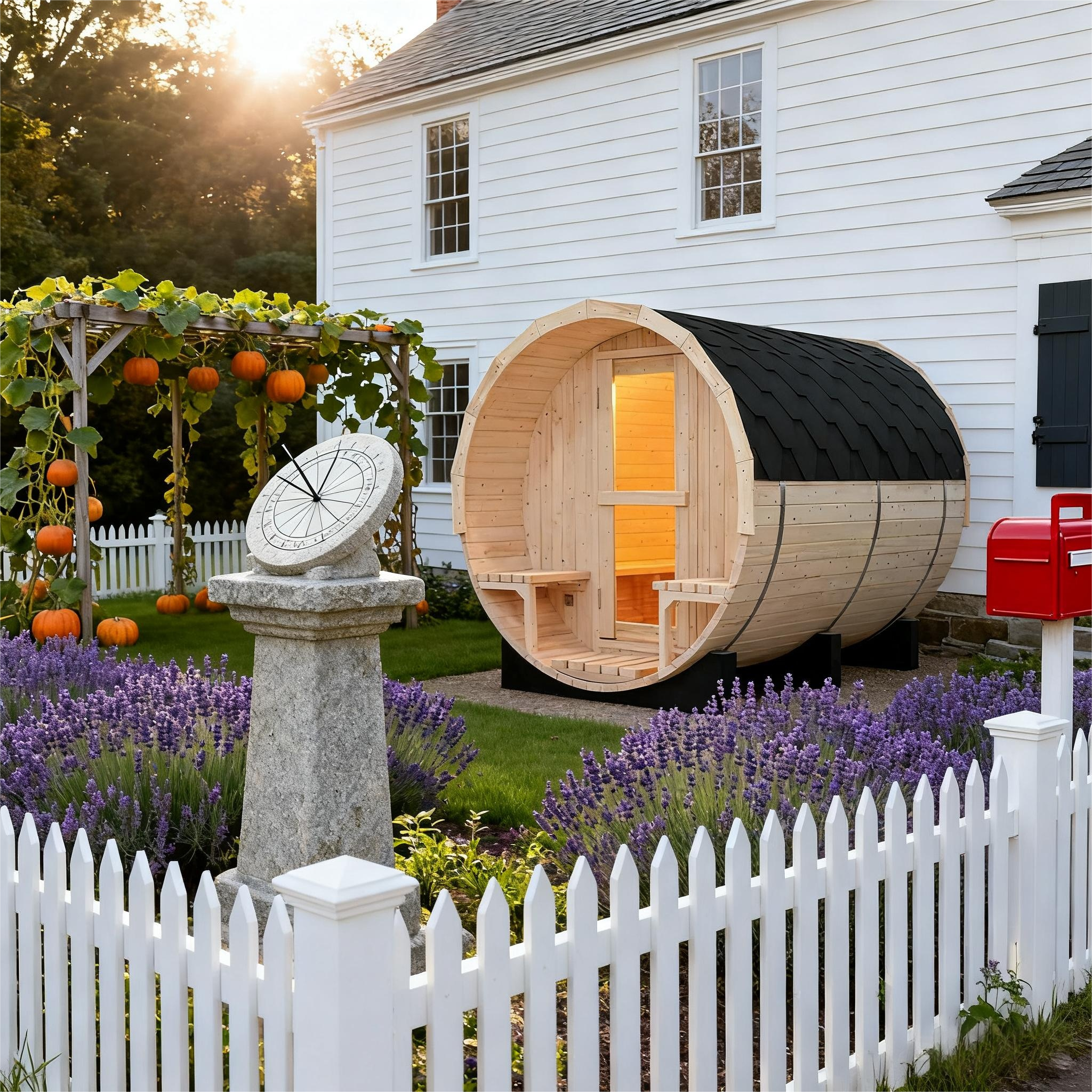 4-6 Person Outdoor Barrel Sauna - Premium White Pine Wood, All-Weather Design for Backyard Relaxation