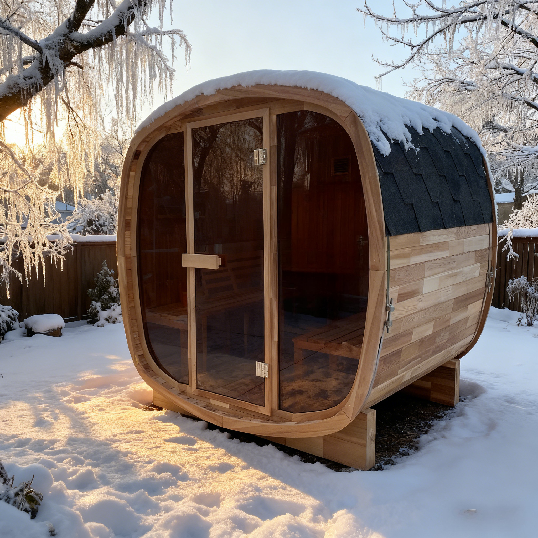 4-Person Premium Canadian Red Cedar Outdoor Traditional Steam Sauna with Tinted Glass Panels Spacious Backyard Home Sauna Room for Family & Friend Wellness Gatherings