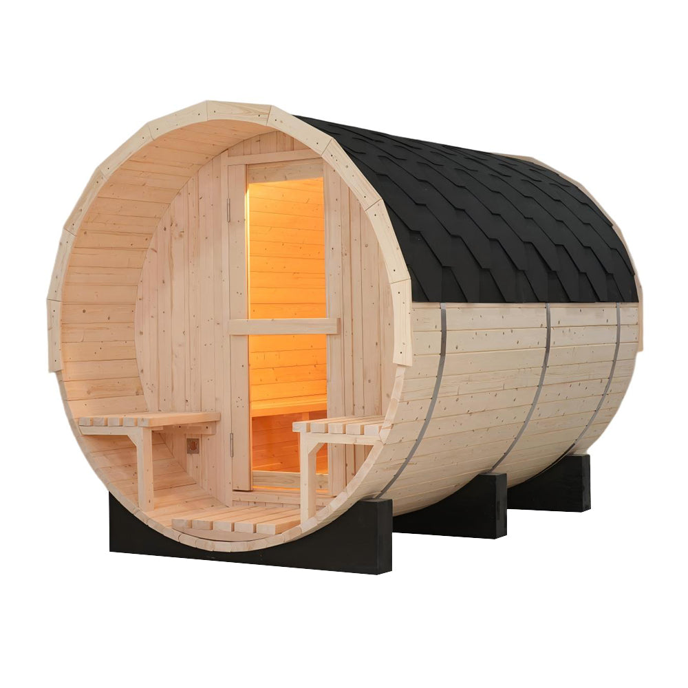 4-6 Person Outdoor Barrel Sauna - Premium White Pine Wood, All-Weather Design for Backyard Relaxation