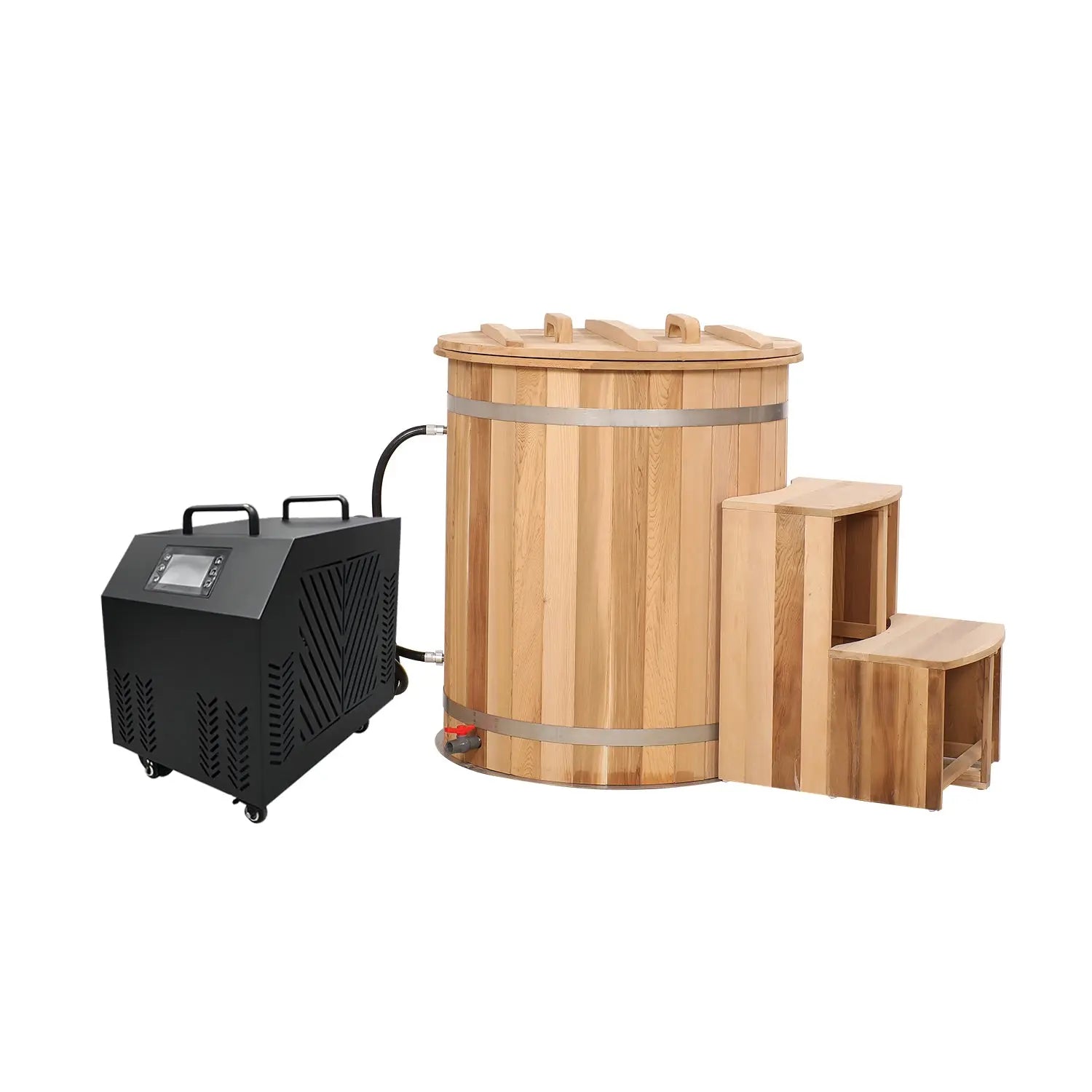 Round Red Cedar Cold Plunge Tub, Cold Plunge Barrel for Human Cryotherapy, Spa & Muscle Recovery – Natural Wood Wellness Design HELIUS