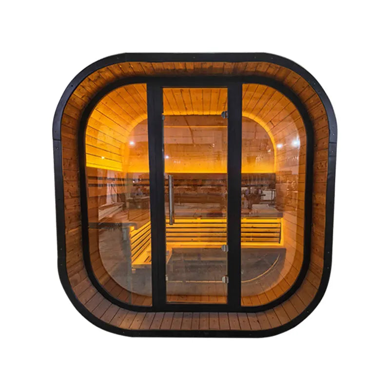 New 4-6 person Black Square Premium Thermo Spruce Wood Outdoor Sauna-FFF HELIUS