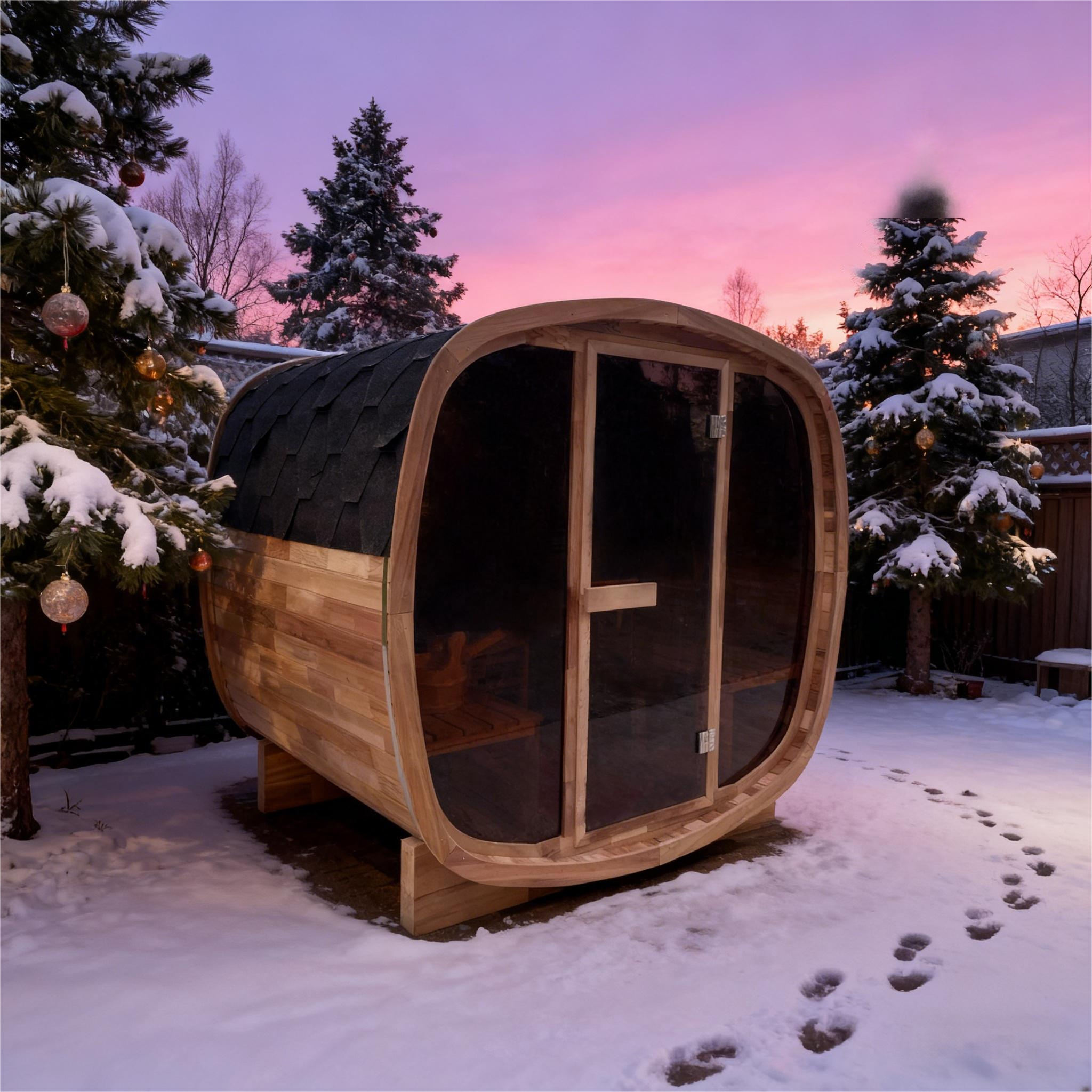4-Person Premium Canadian Red Cedar Outdoor Traditional Steam Sauna with Tinted Glass Panels Spacious Backyard Home Sauna Room for Family & Friend Wellness Gatherings