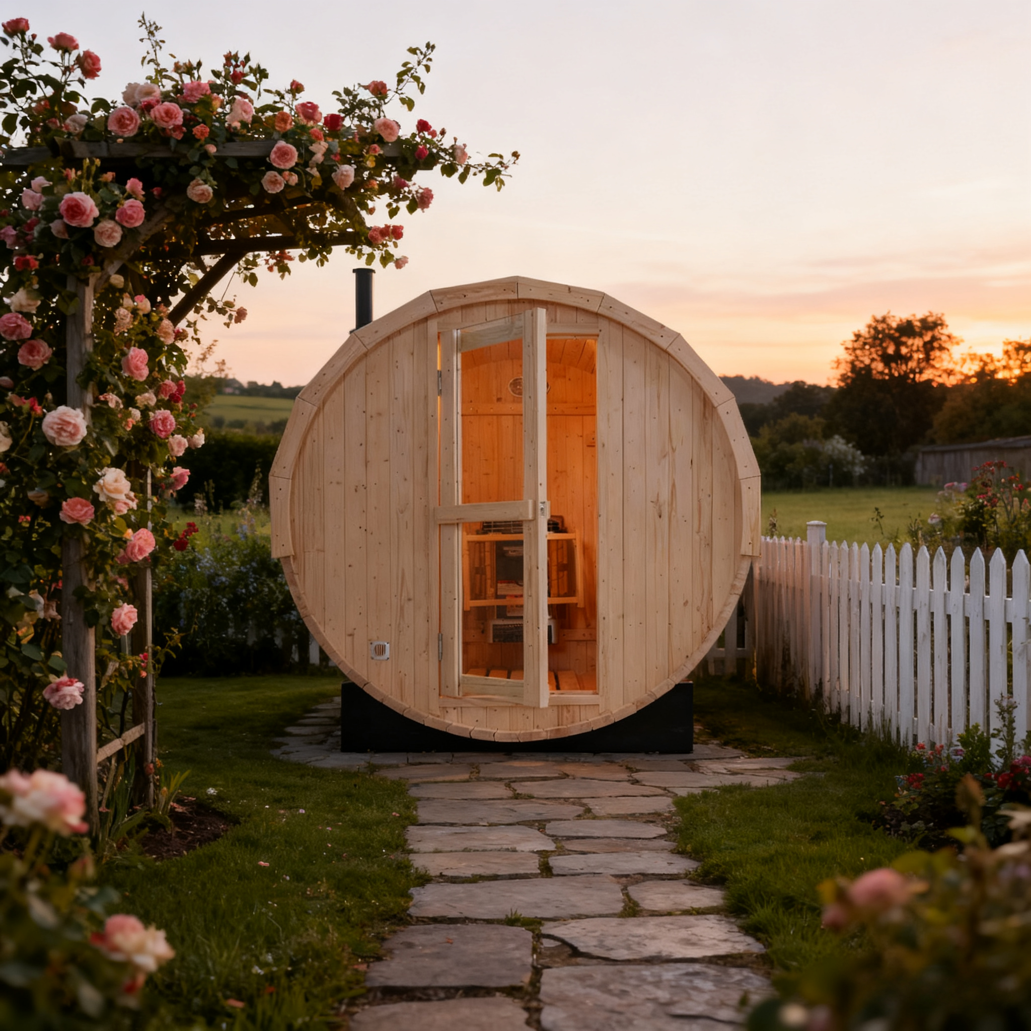 2-4 Person Outdoor Barrel Sauna - Premium White Pine Construction | Backyard Steam Relaxation Haven