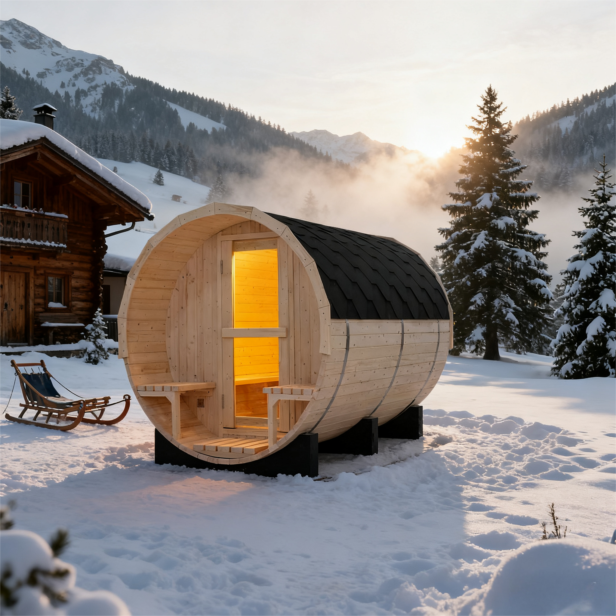 4-6 Person Outdoor Barrel Sauna - Premium White Pine Wood, All-Weather Design for Backyard Relaxation