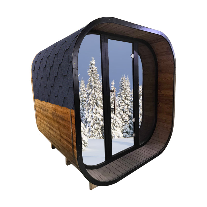 New 4-6 person Black Square Premium Thermo Spruce Wood Outdoor Sauna-FFF