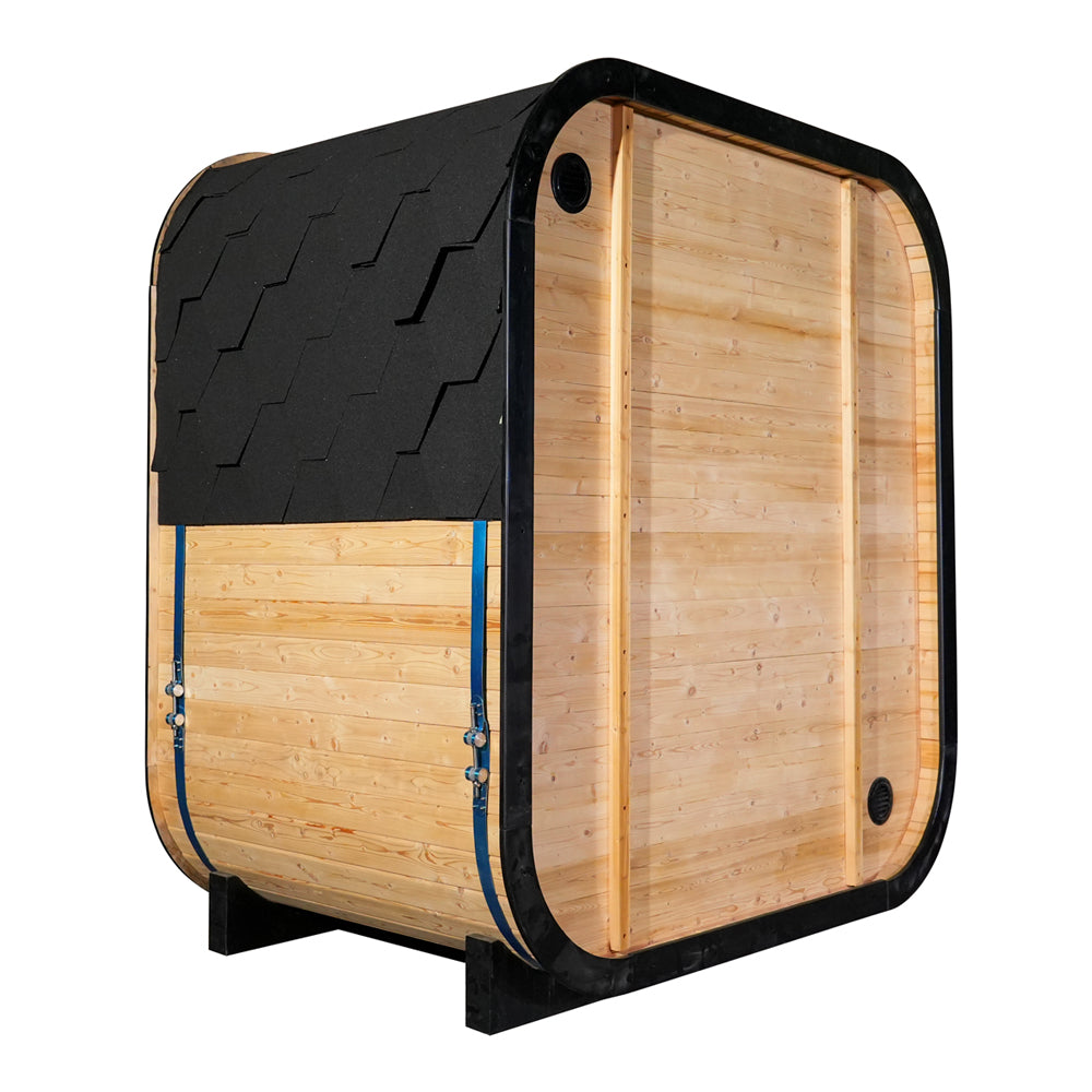 Traditional Outdoor Steam Sauna for 4 People – Carbonized Spruce Wood, 6KW Heater, Tinted Glass Panels, Weather-Resistant Backyard Spa with LED Lighting