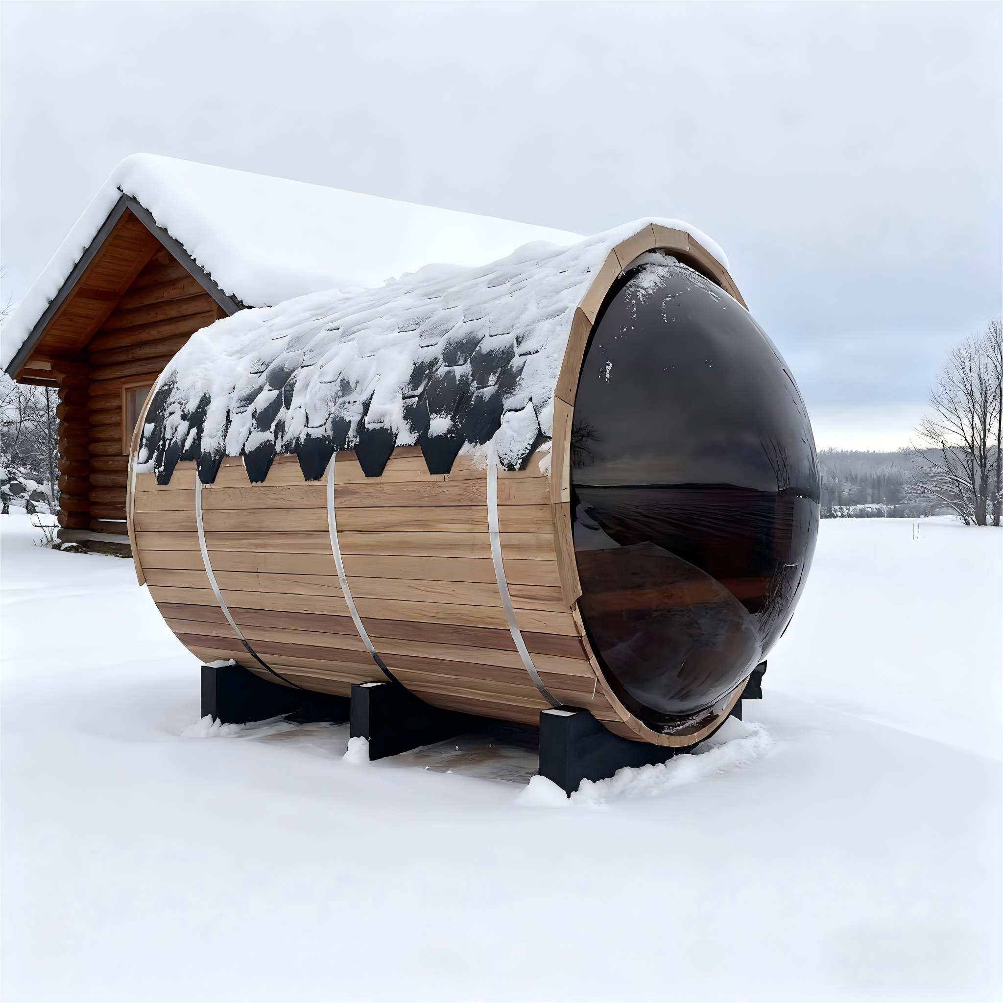 6-Person Patchwork Red Cedar Sauna with Heater and Acrylic Viewing Window