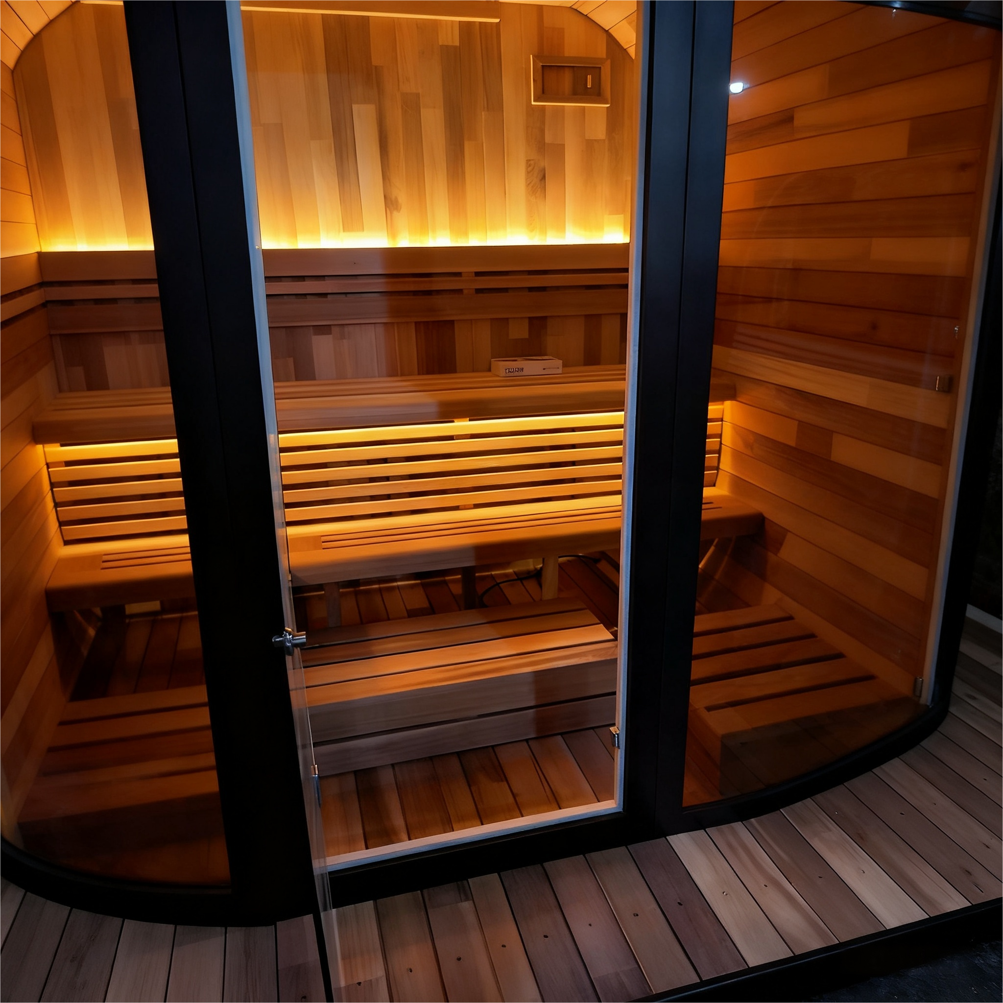 New 4-6 person Black Square Premium Patchwork Red Cedar Outdoor Sauna