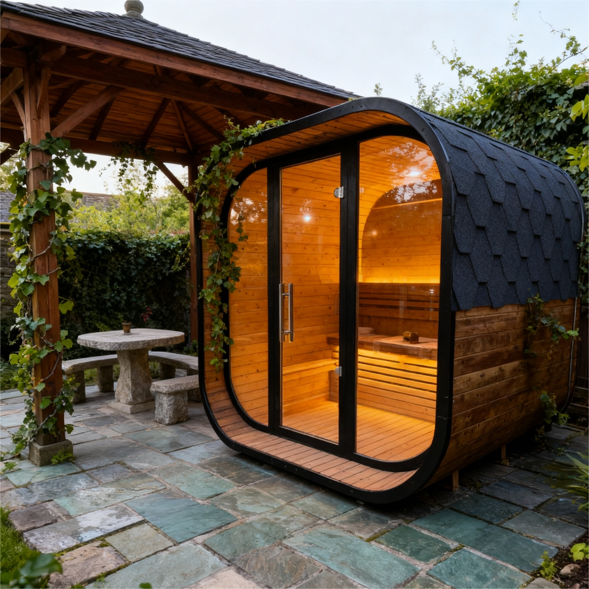 New 4-6 person Black Square Premium Thermo Spruce Wood Outdoor Sauna-FFF