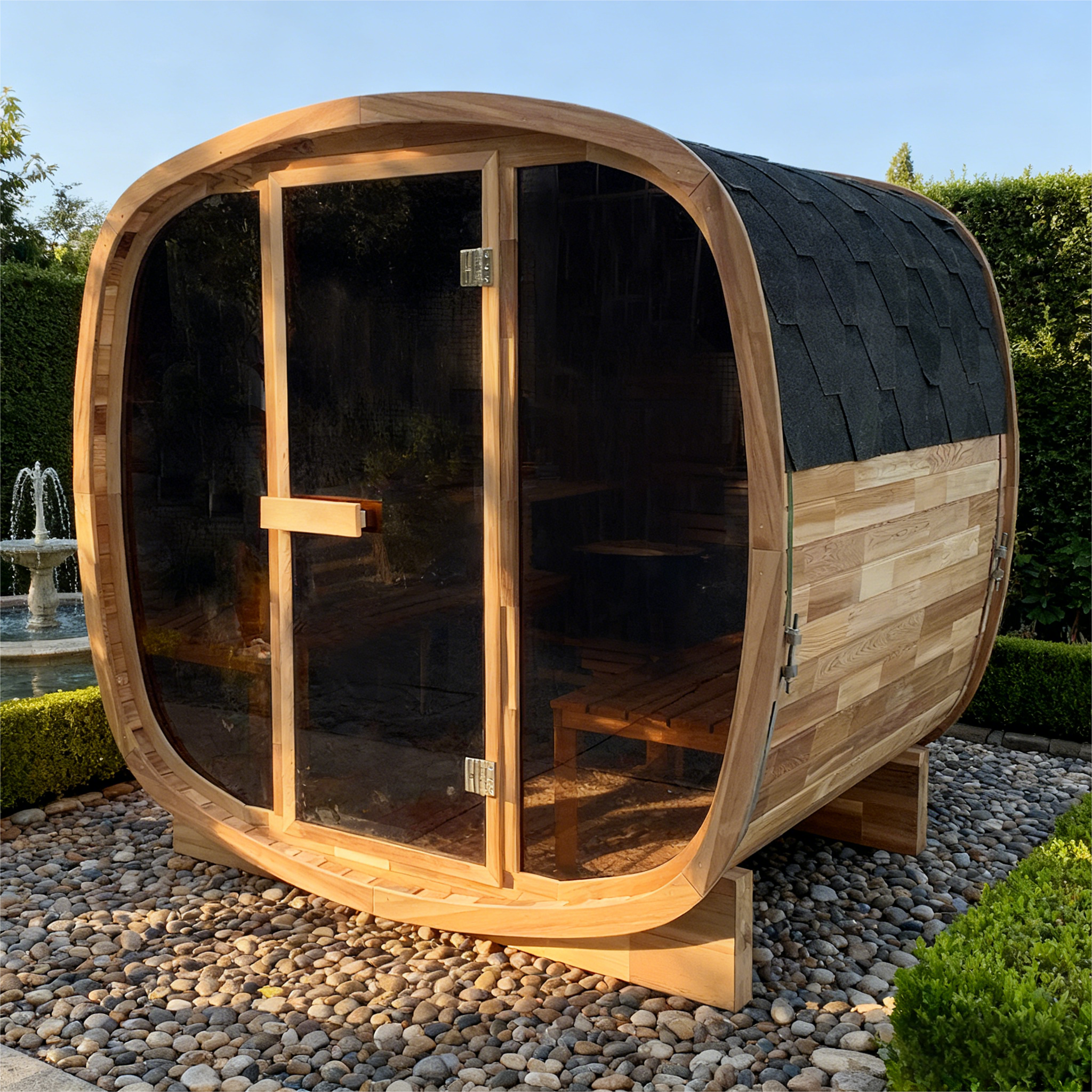 4-Person Premium Canadian Red Cedar Outdoor Traditional Steam Sauna with Tinted Glass Panels Spacious Backyard Home Sauna Room for Family & Friend Wellness Gatherings