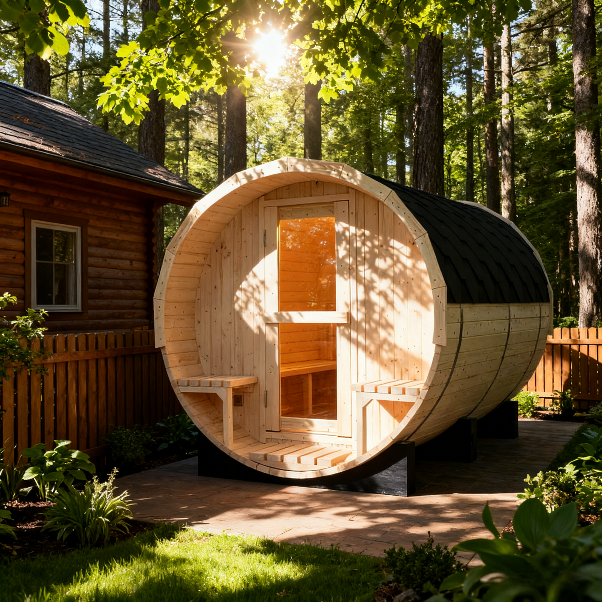 4-6 Person Outdoor Barrel Sauna - Premium White Pine Wood, All-Weather Design for Backyard Relaxation