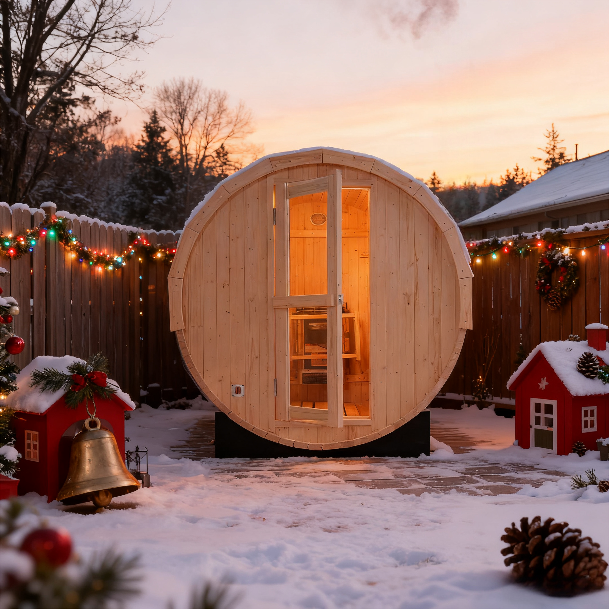 2-4 Person Outdoor Barrel Sauna - Premium White Pine Construction | Backyard Steam Relaxation Haven