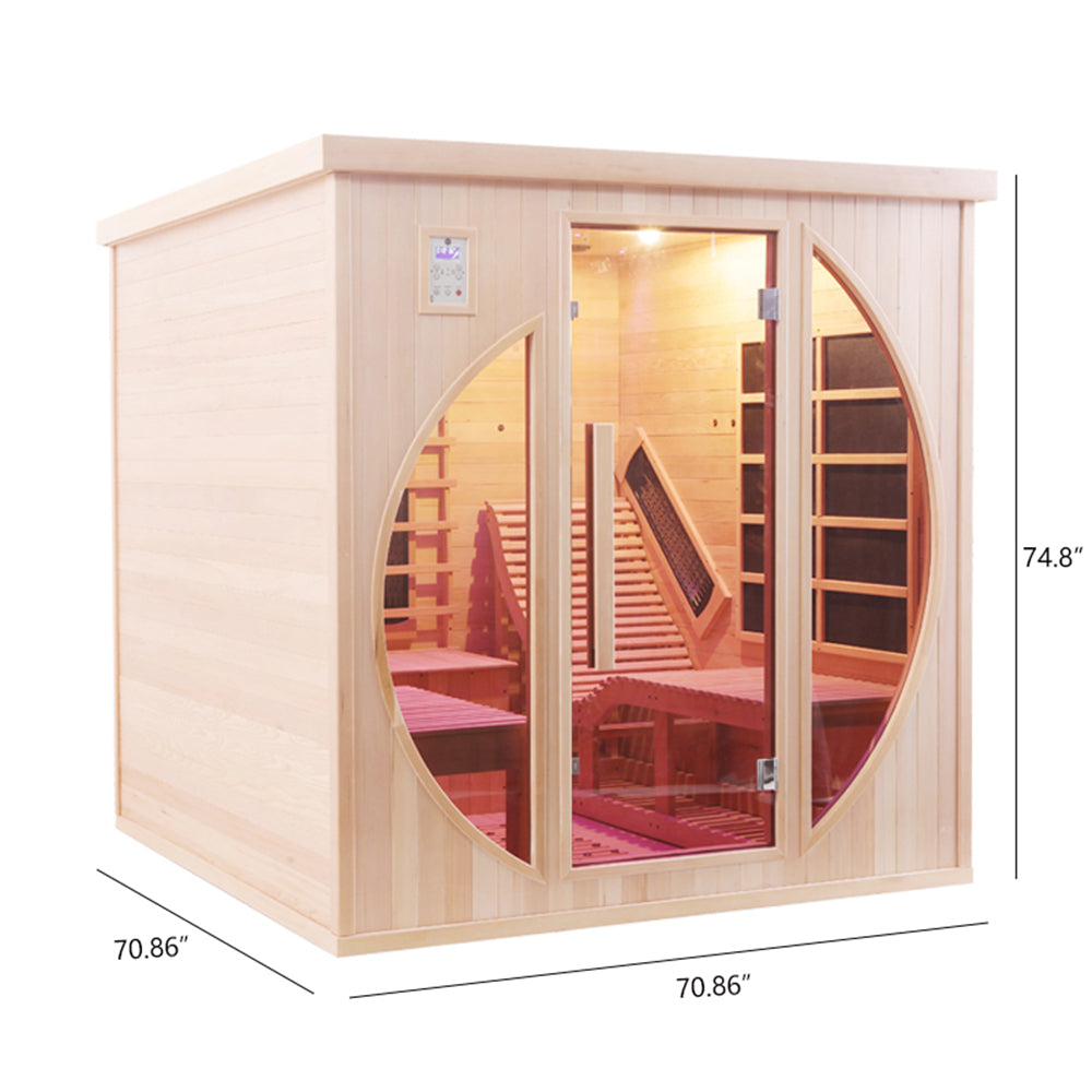 Premium Red Cedar Indoor Far Infrared Sauna - 2-Person Lay-Flat Lounge Chair Design, Relaxation Therapy for Home Relax, Natural Wood Construction