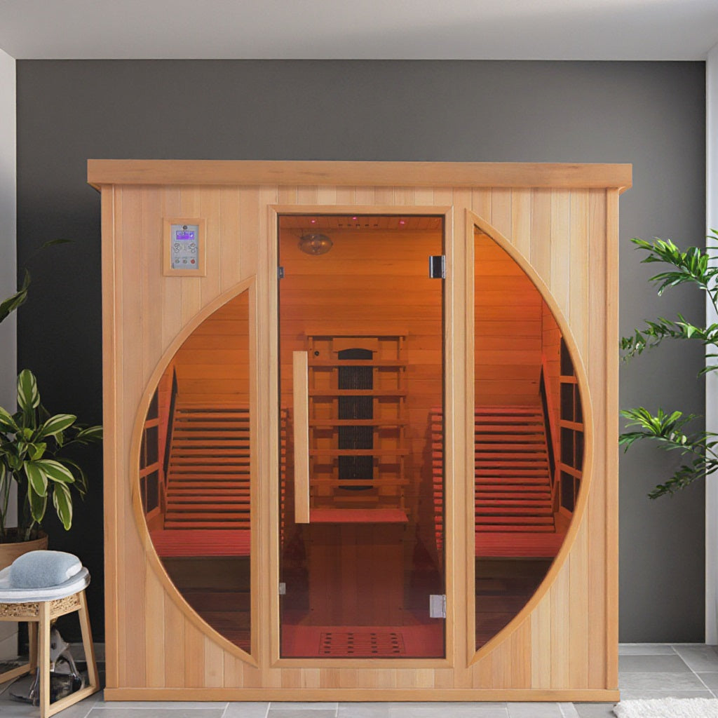 Premium Red Cedar Indoor Far Infrared Sauna - 2-Person Lay-Flat Lounge Chair Design, Relaxation Therapy for Home Relax, Natural Wood Construction