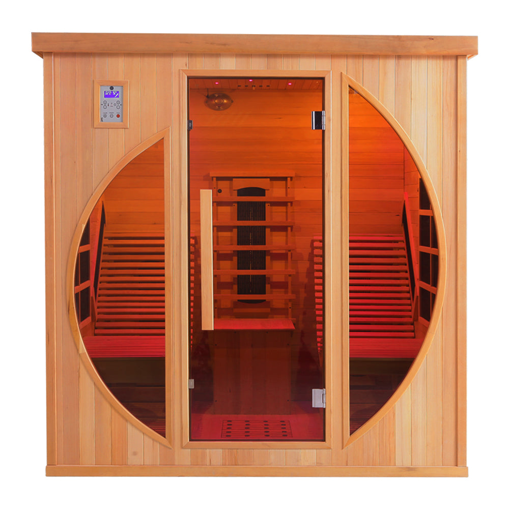 Premium Red Cedar Indoor Far Infrared Sauna - 2-Person Lay-Flat Lounge Chair Design, Relaxation Therapy for Home Relax, Natural Wood Construction