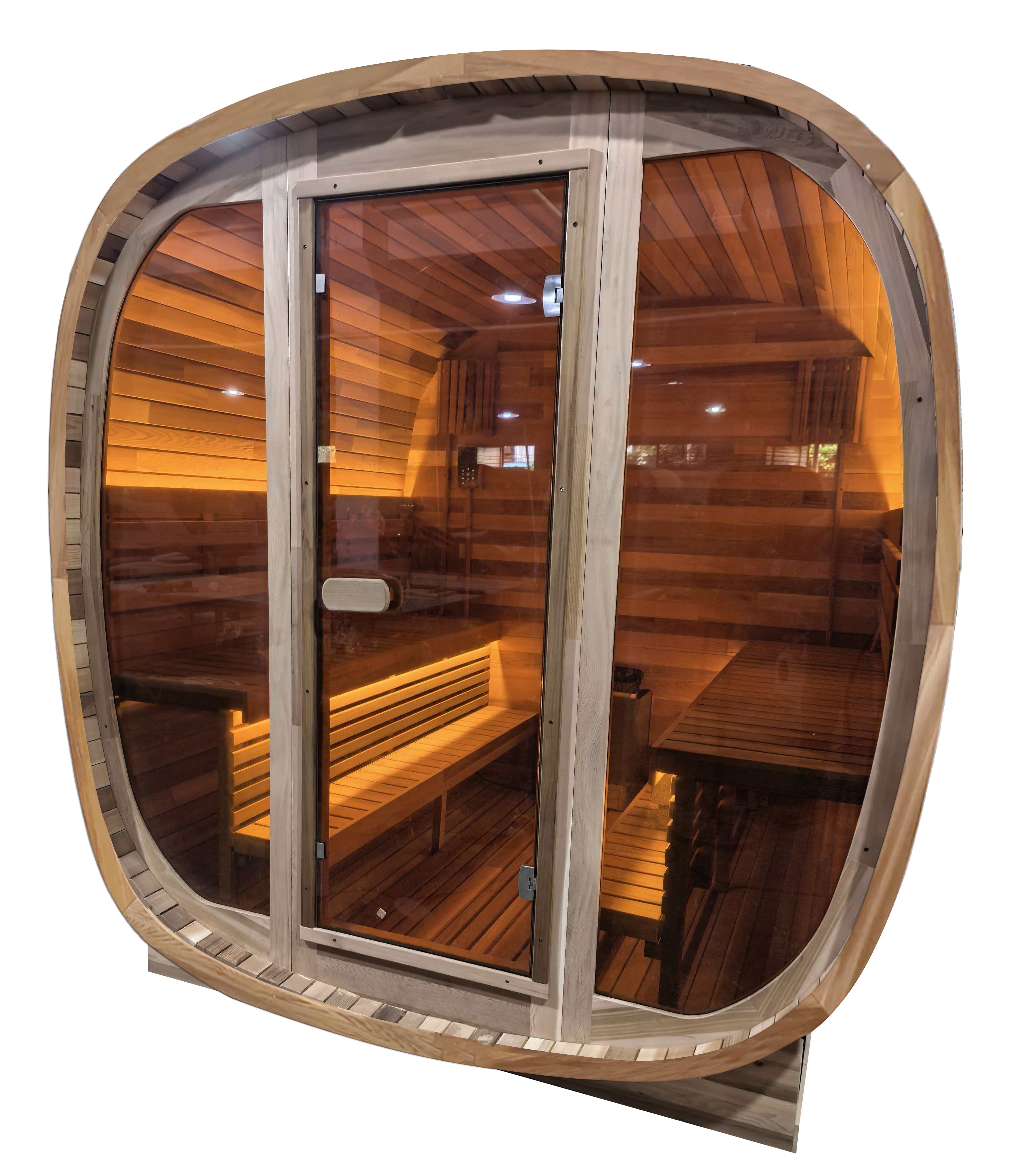 4-6 Person Tinted Glass Panel and Red Cedar Outdoor Square Traditional Steam Sauna, Weather-Resistant Solid Wood Sauna