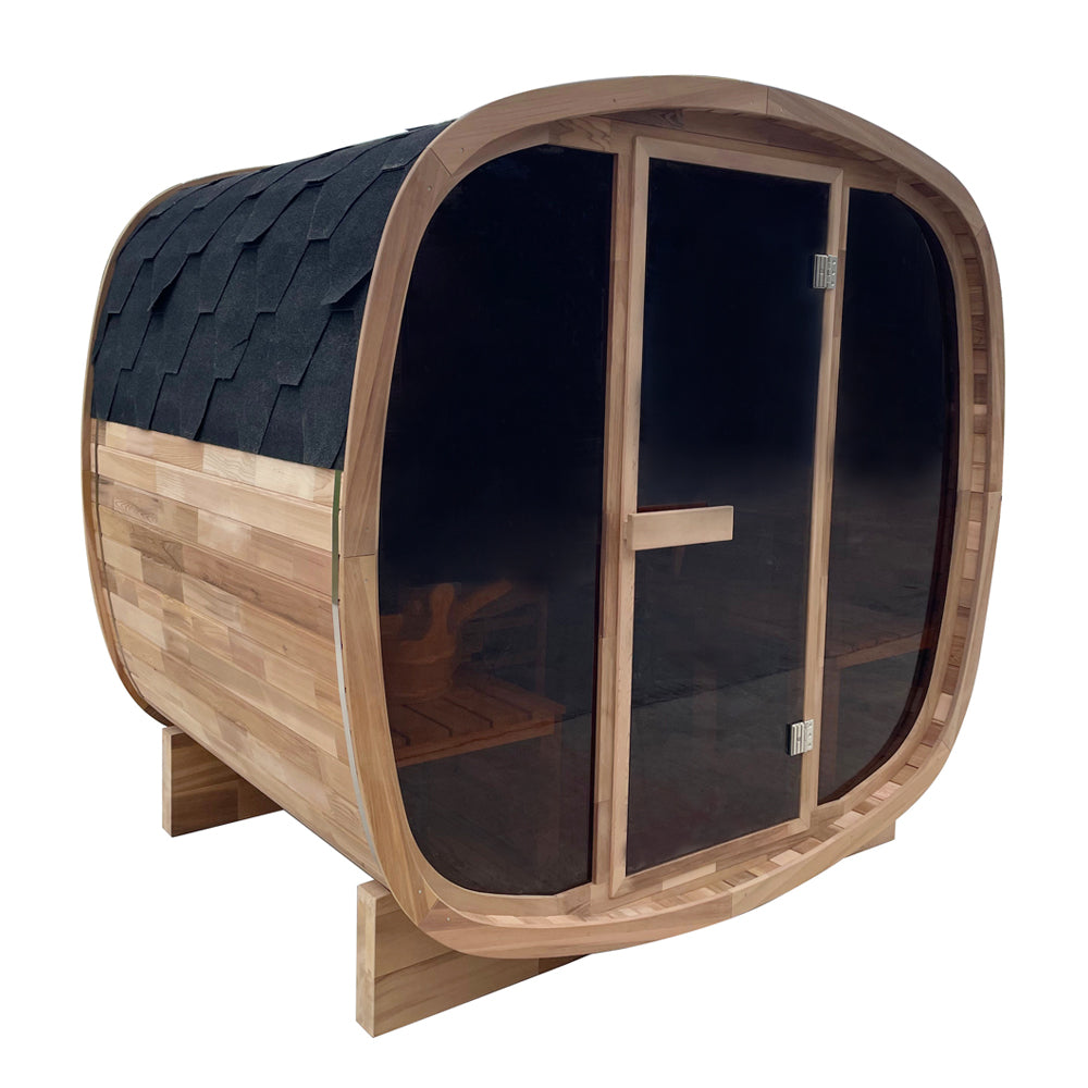 4-Person Premium Canadian Red Cedar Outdoor Traditional Steam Sauna with Tinted Glass Panels Spacious Backyard Home Sauna Room for Family & Friend Wellness Gatherings