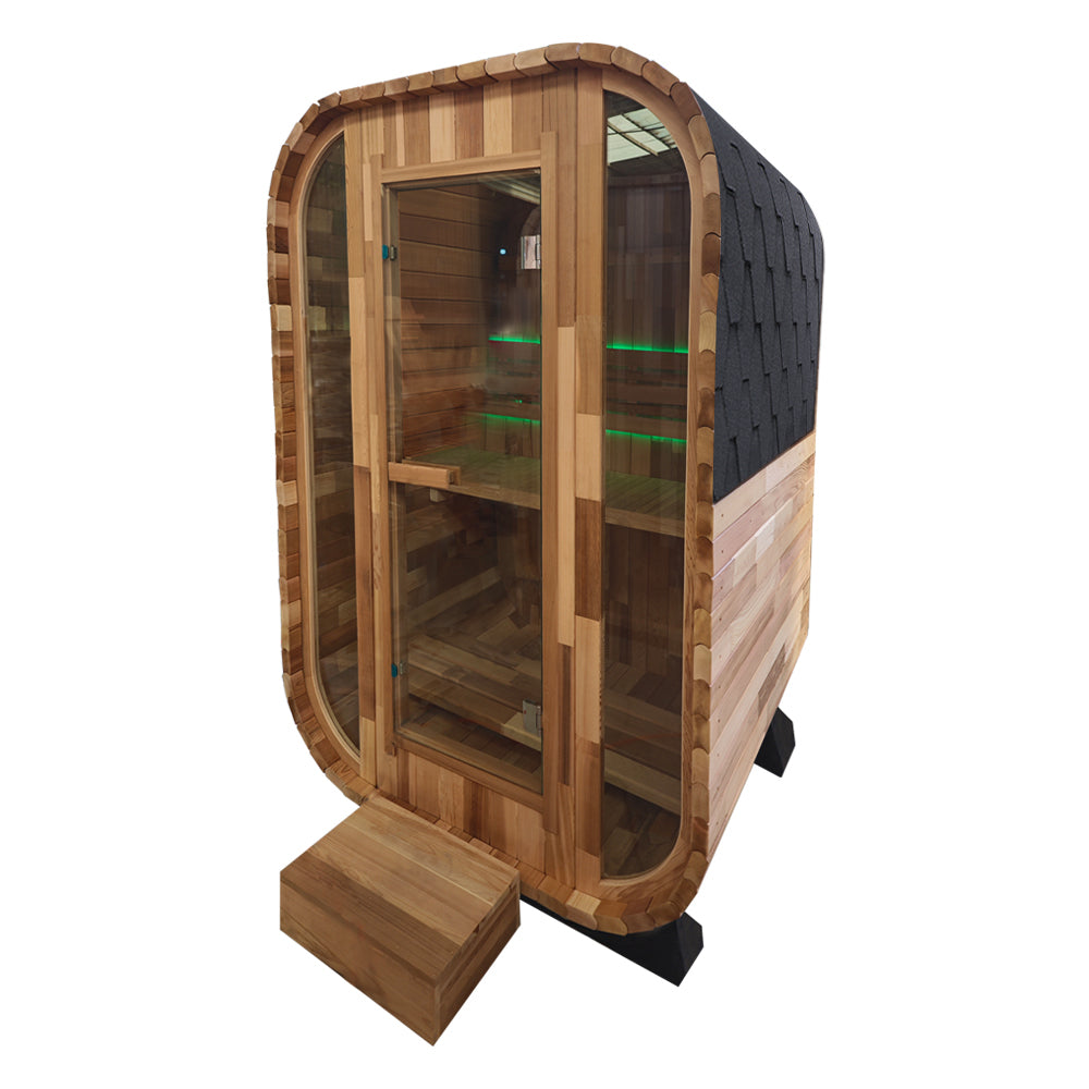 Outdoor Square Traditional Steam Sauna with Red Cedar Wood Construction – Premium Outdoor Sauna for Home Wellness & Relaxation
