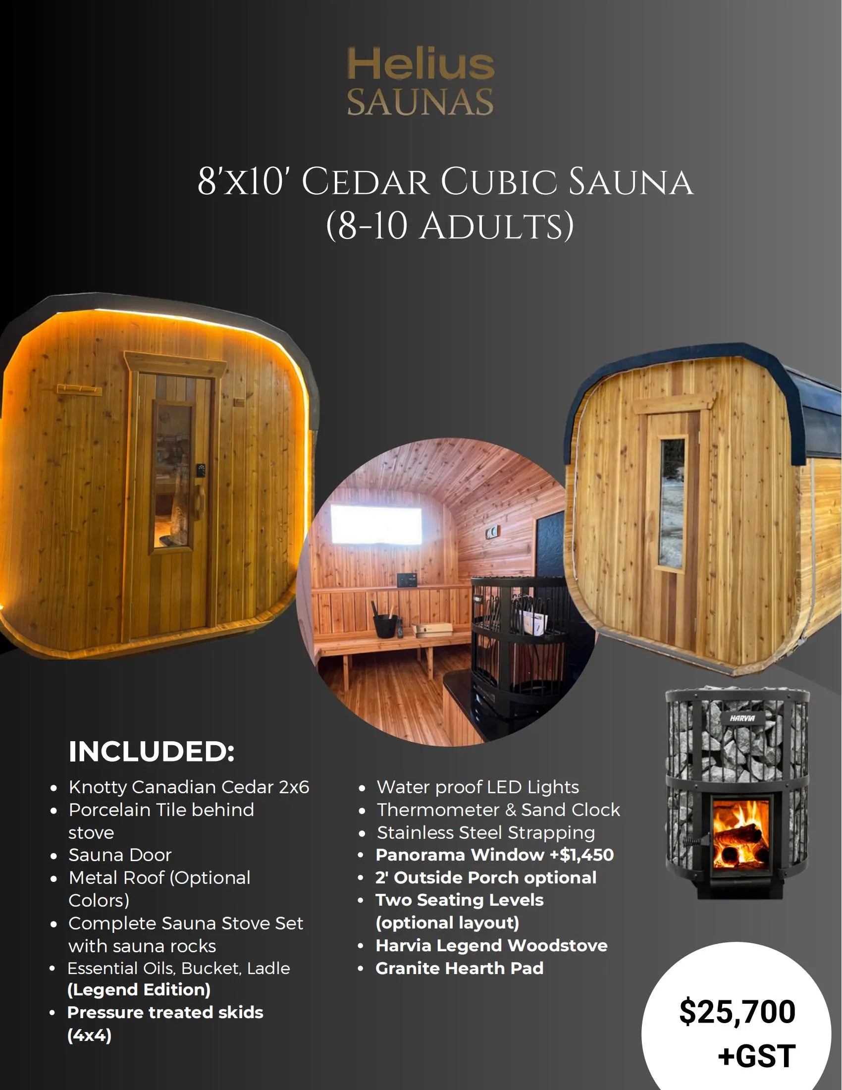 8'XI0' CEDAR CUBIC SAUNA(8-10 ADULTS) HELIUS