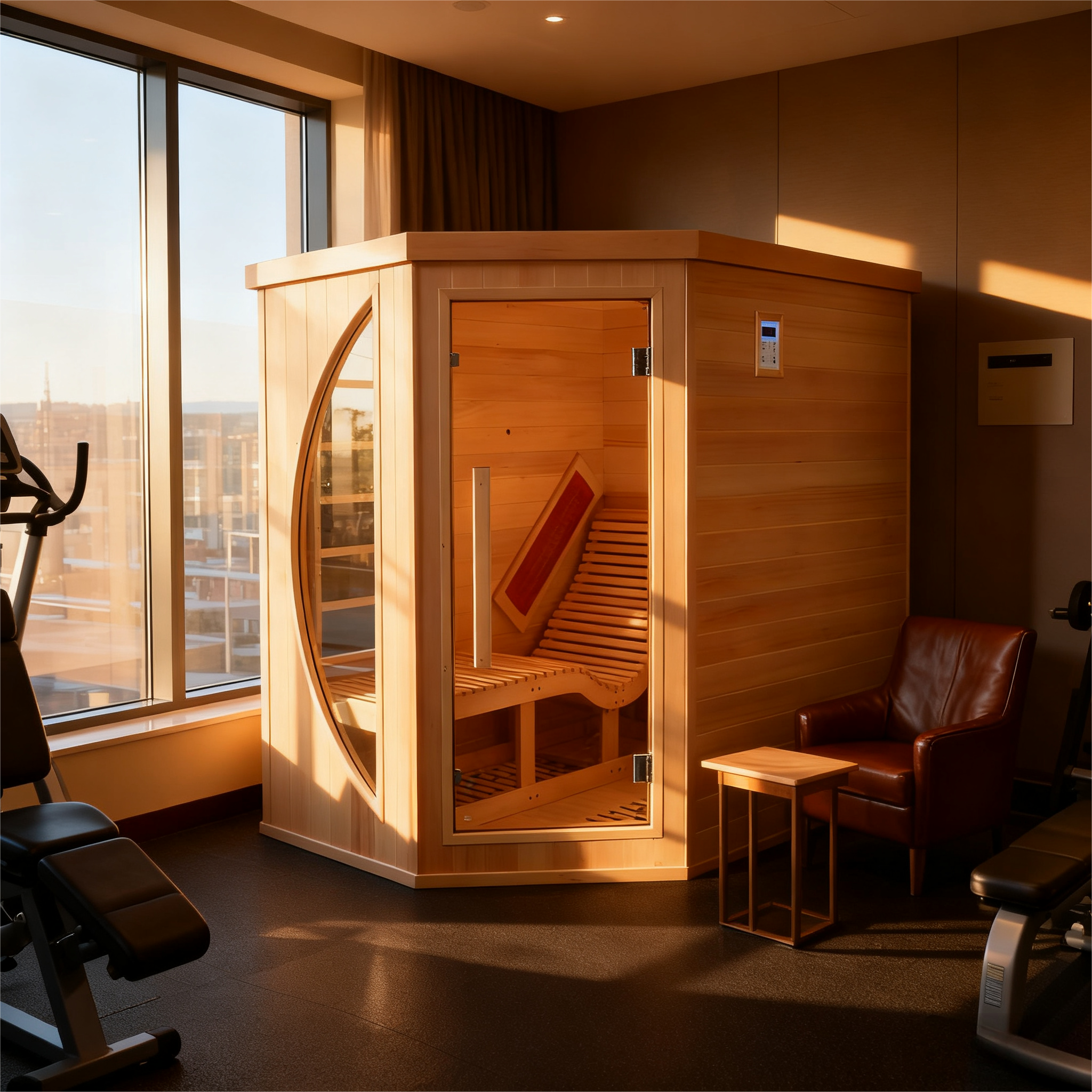 Premium Red Cedar Indoor Far Infrared Single-Person Lay-Flat Lounge Sauna - Aromatic Natural Wood Construction, Tempered Glass Door for Home Spa Relaxation Therapy