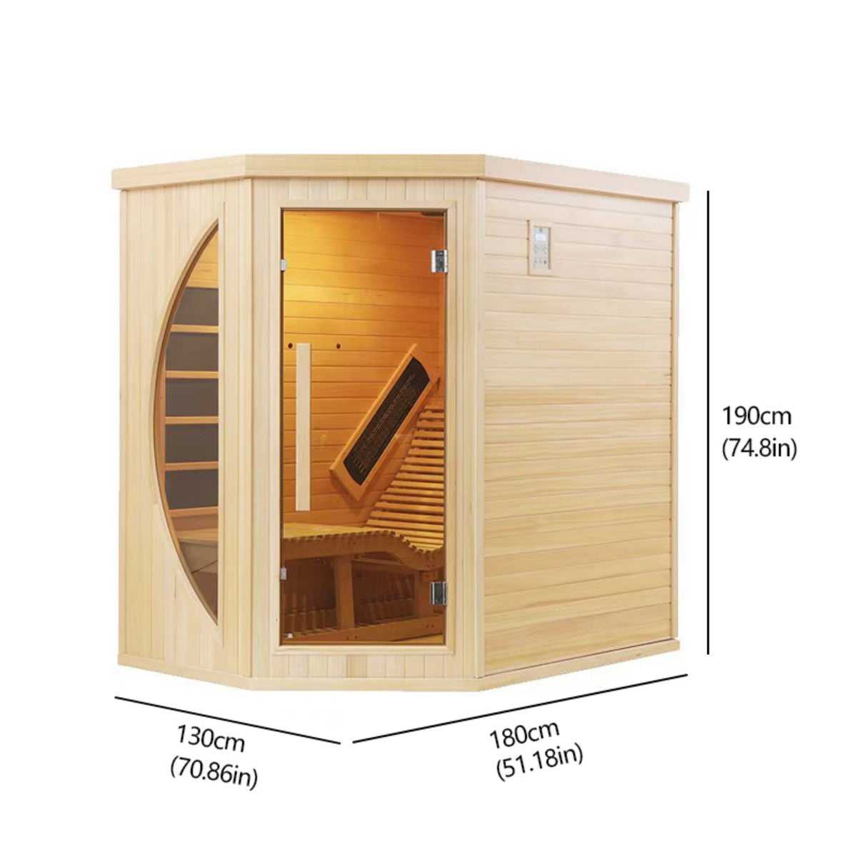 Premium Red Cedar Indoor Far Infrared Single-Person Lay-Flat Lounge Sauna - Aromatic Natural Wood Construction, Tempered Glass Door for Home Spa Relaxation Therapy
