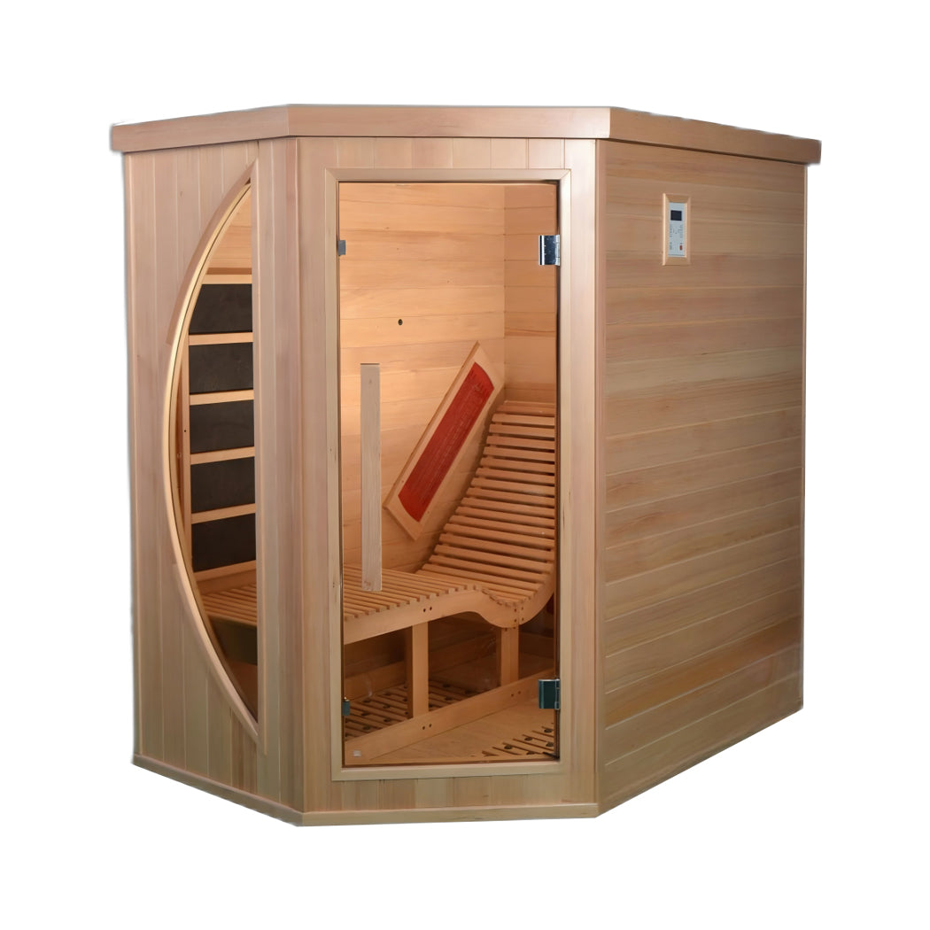 Premium Red Cedar Indoor Far Infrared Single-Person Lay-Flat Lounge Sauna - Aromatic Natural Wood Construction, Tempered Glass Door for Home Spa Relaxation Therapy