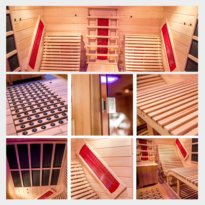 Premium Red Cedar Indoor Far Infrared Sauna - 2-Person Lay-Flat Lounge Chair Design, Relaxation Therapy for Home Relax, Natural Wood Construction