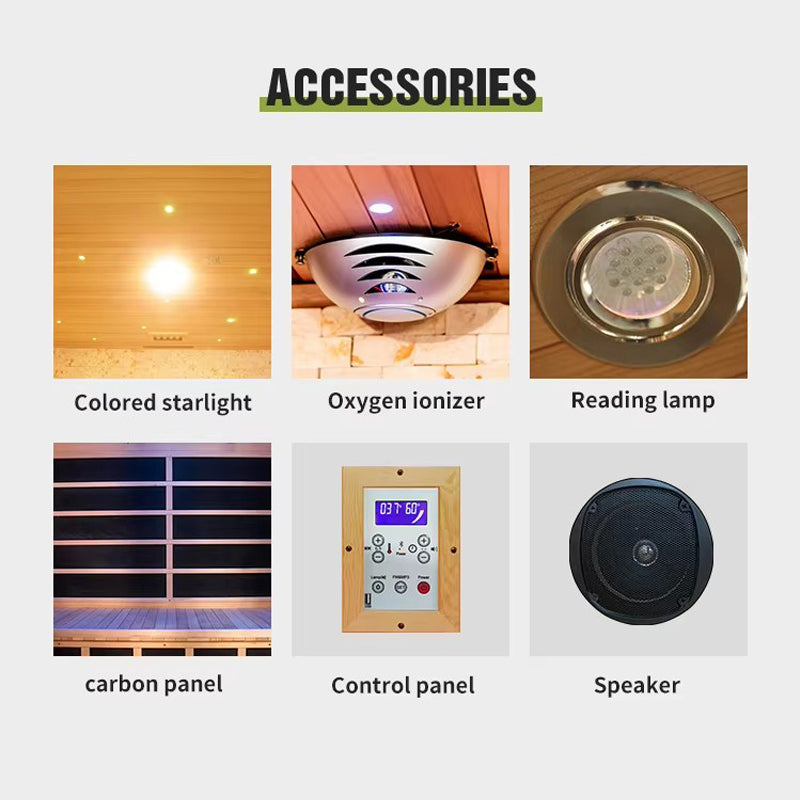 Premium Red Cedar Indoor Far Infrared Sauna - 2-Person Lay-Flat Lounge Chair Design, Relaxation Therapy for Home Relax, Natural Wood Construction